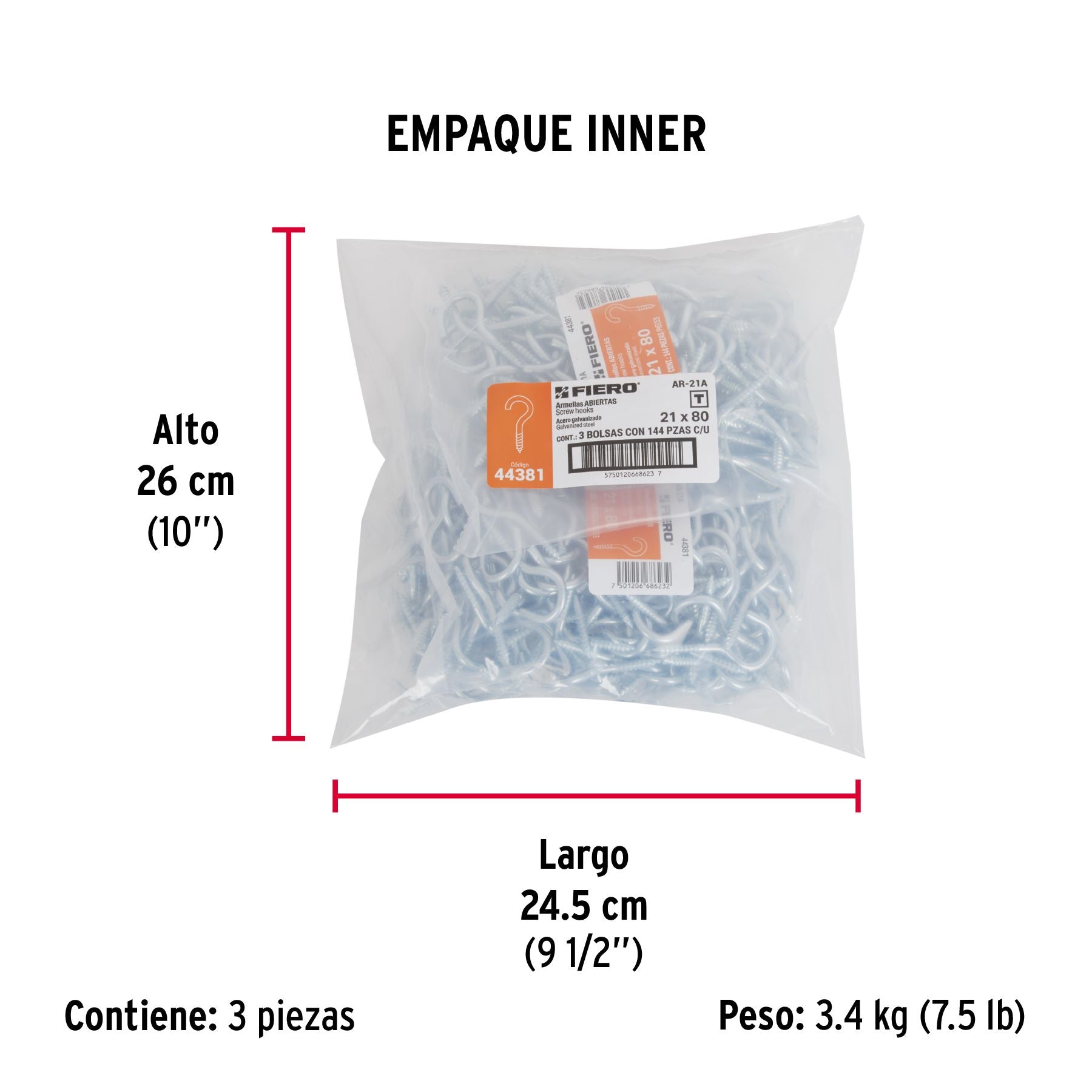 Armella Abierta 21 x 80 Fiero Bolsa 144 Piezas