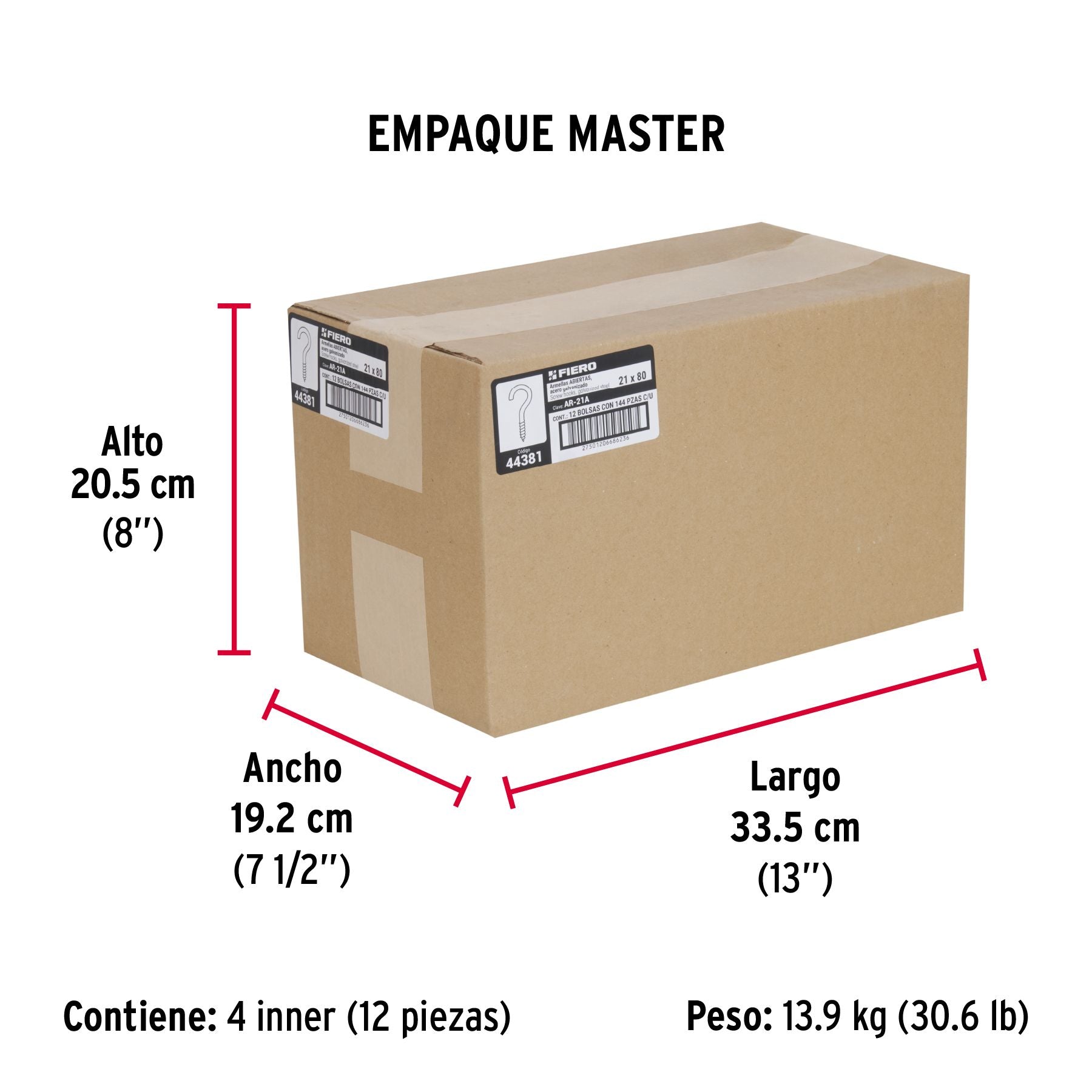 Armella Abierta 21 x 80 Fiero Bolsa 144 Piezas