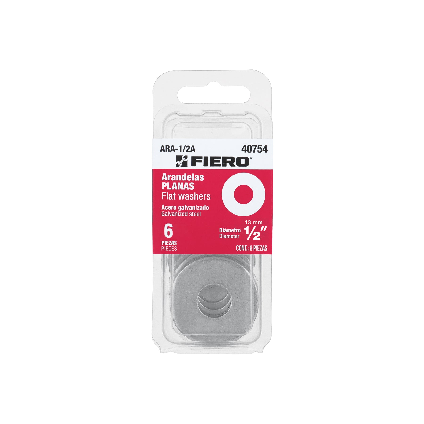 Rondana Plana 1/2" (13 mm) Fiero Blister 6 Piezas