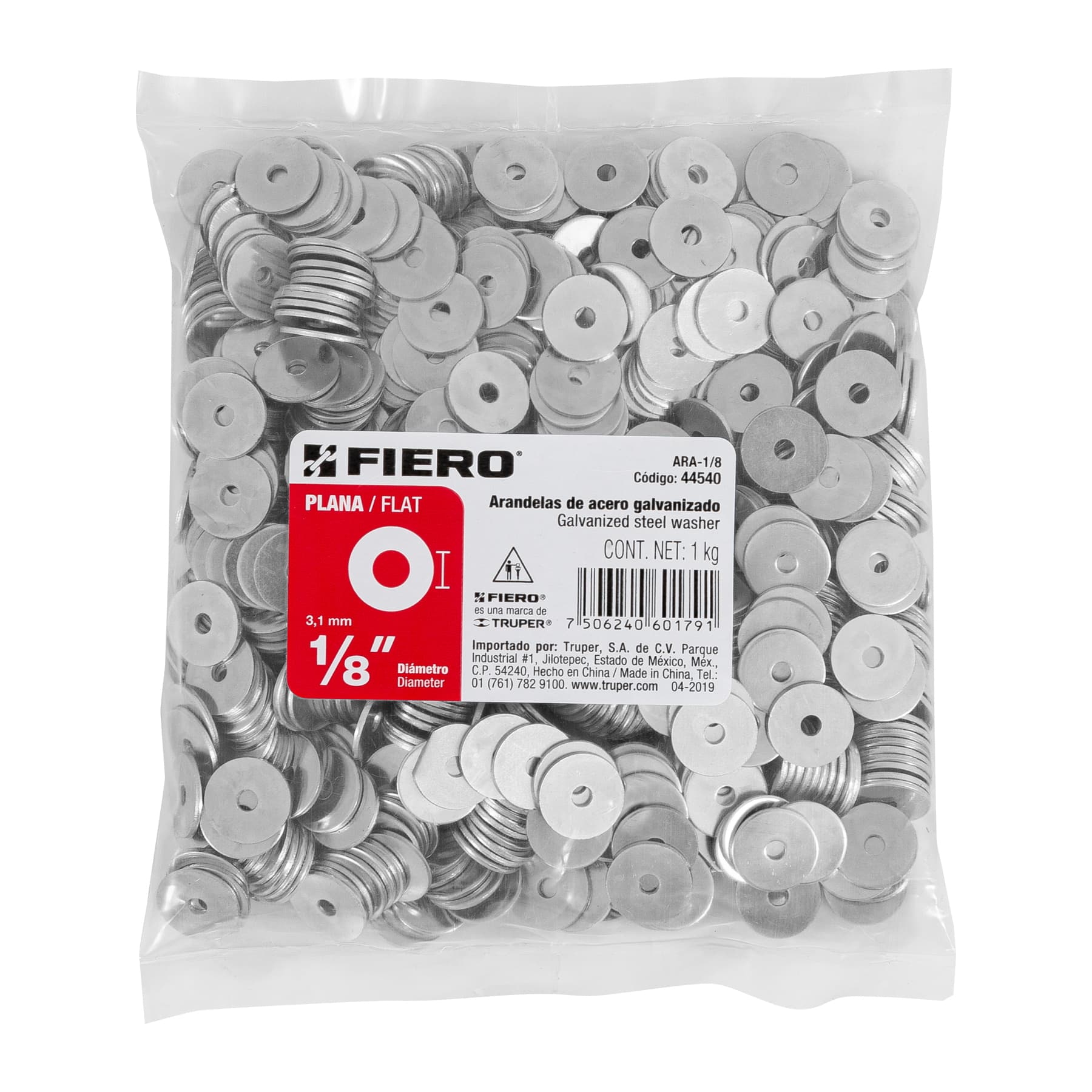 Rondana Plana 1/8" (3 mm) Bolsa 1 Kilo Fiero