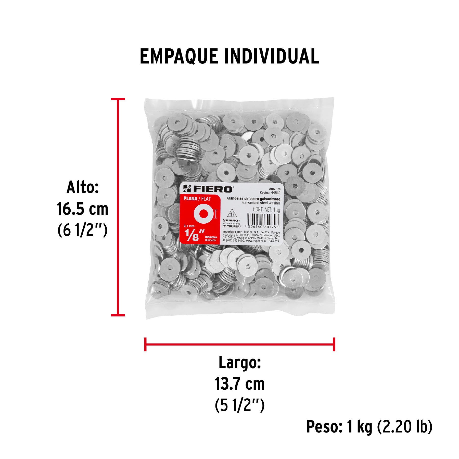Rondana Plana 1/8" (3 mm) Bolsa 1 Kilo Fiero