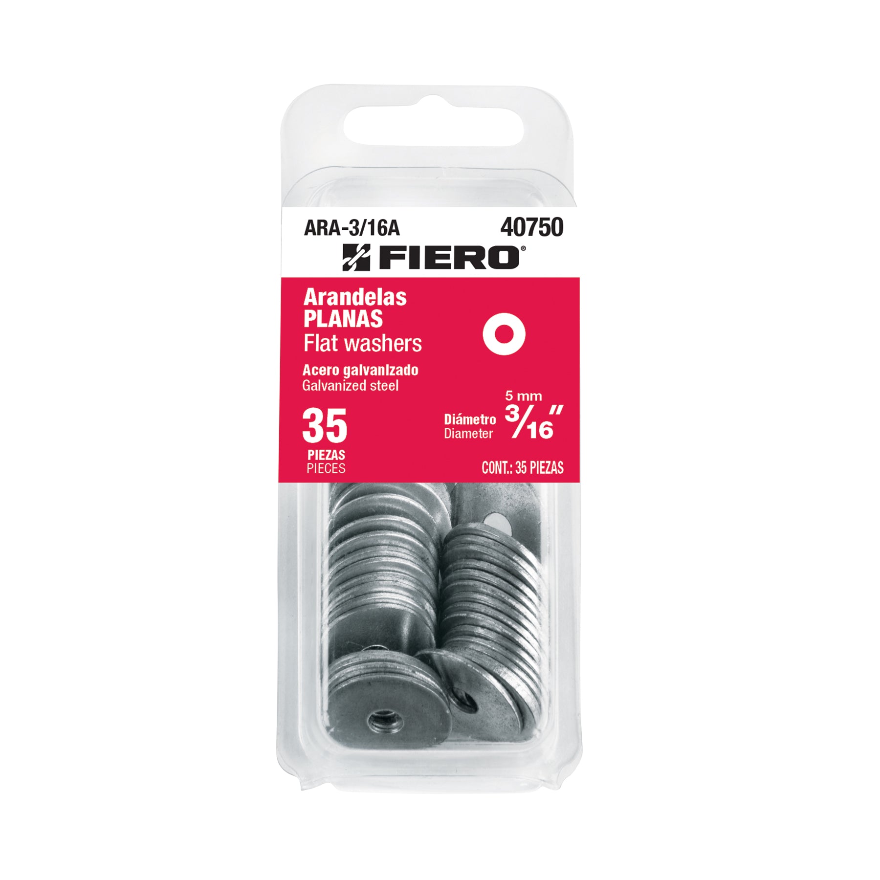 Rondana Plana 3/16" (5 mm) Blister 35 Piezas Fiero
