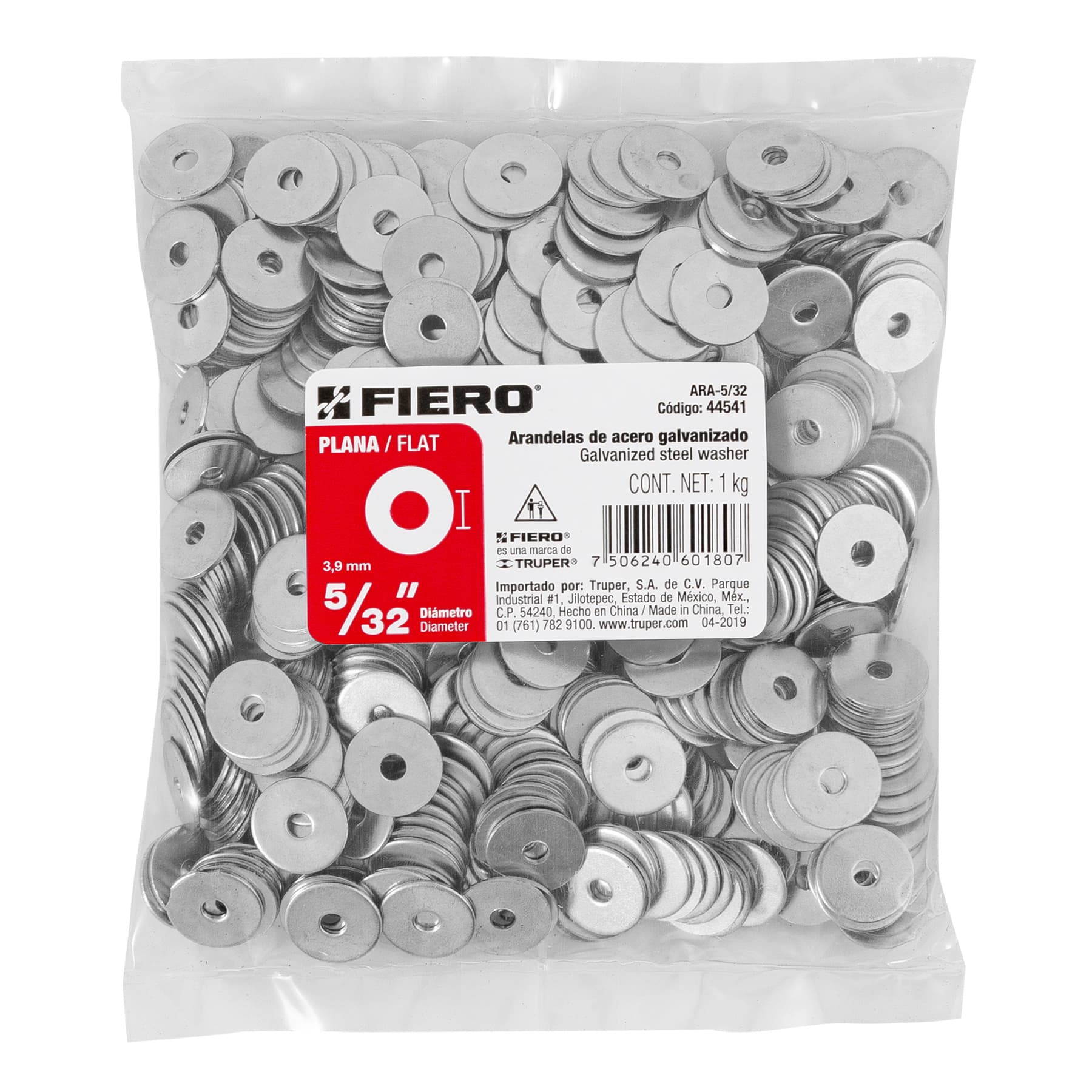 Rondana Plana 5/32" (4 mm) Bolsa 1 Kilo Fiero