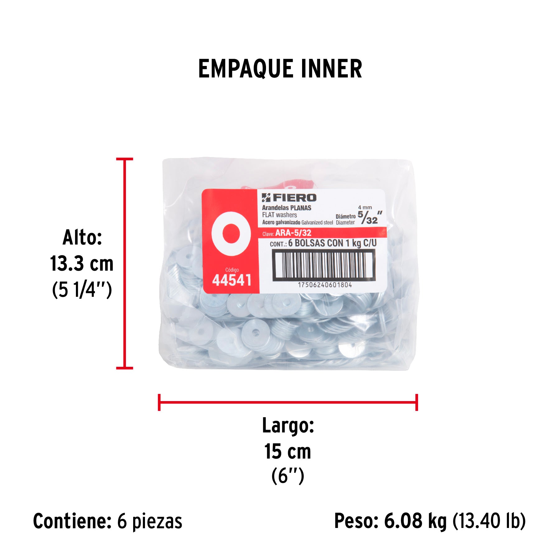 Rondana Plana 5/32" (4 mm) Bolsa 1 Kilo Fiero
