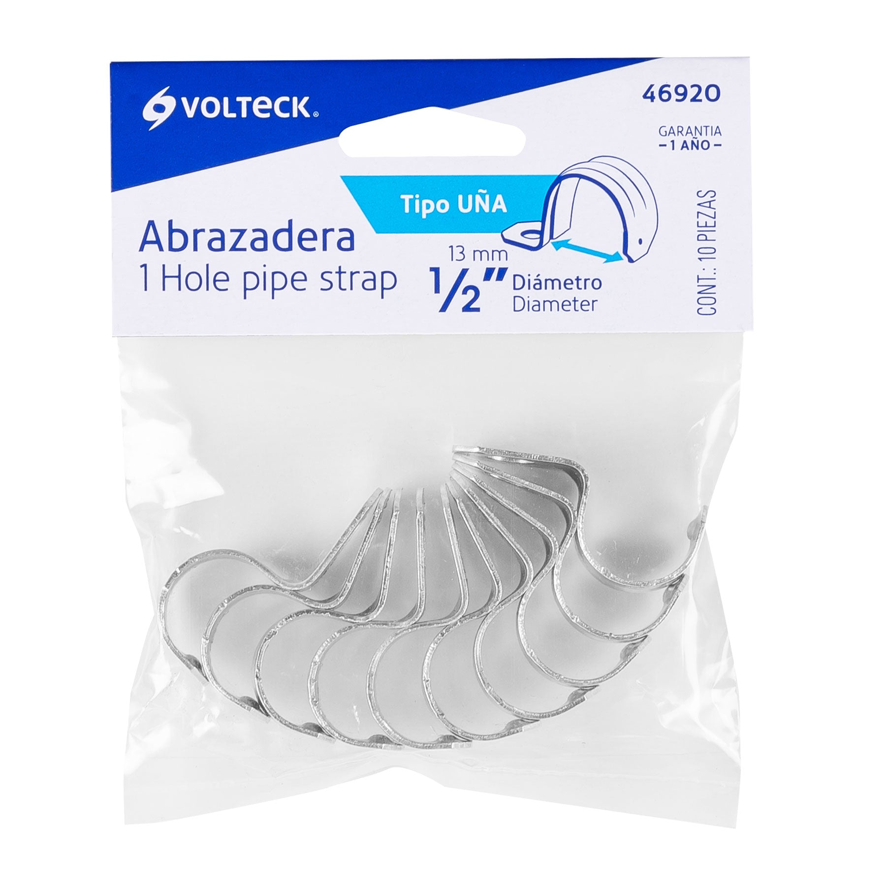 Abrazadera Uña Volteck 1/2" (13 mm) Bolsa 10 Piezas