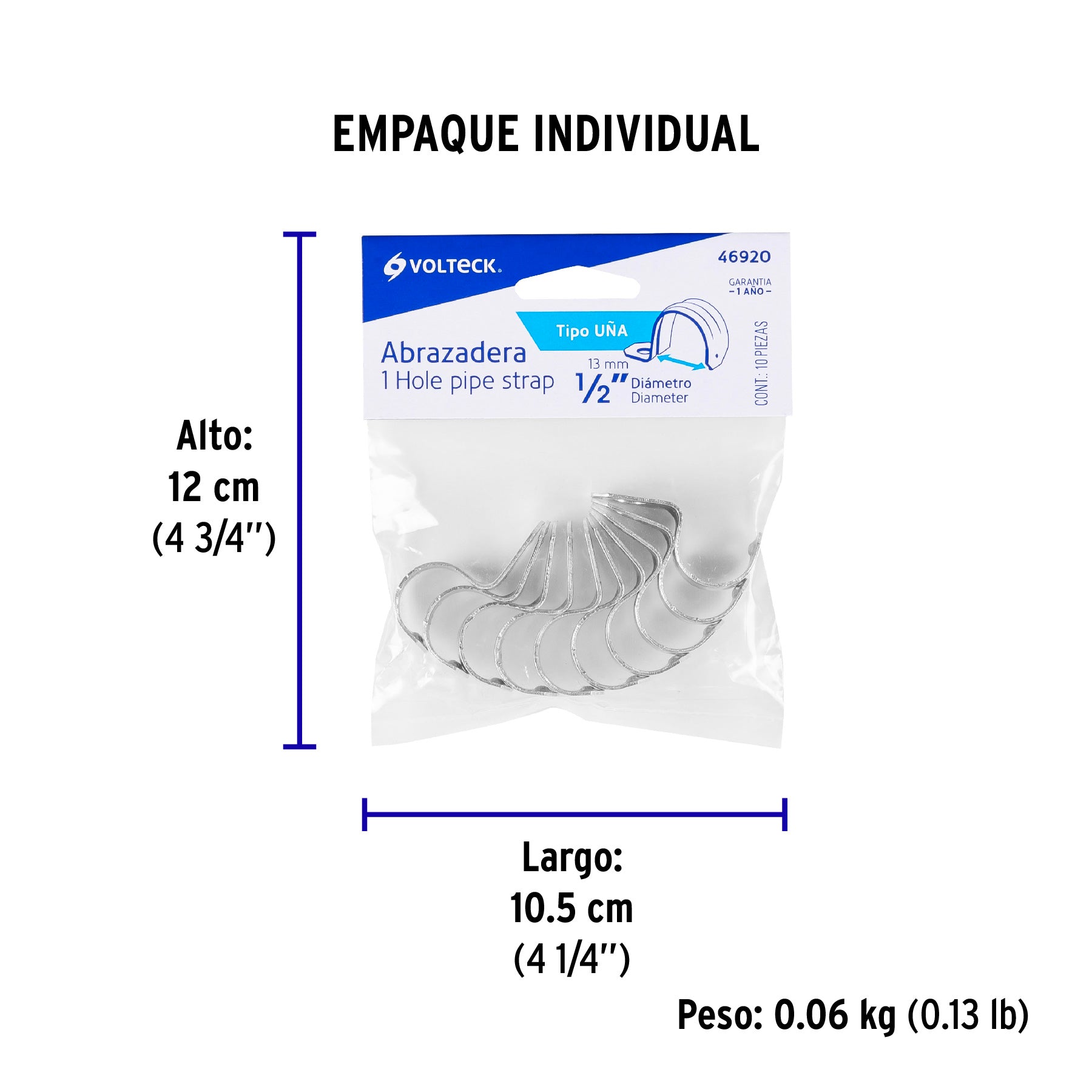 Abrazadera Uña Volteck 1/2" (13 mm) Bolsa 10 Piezas
