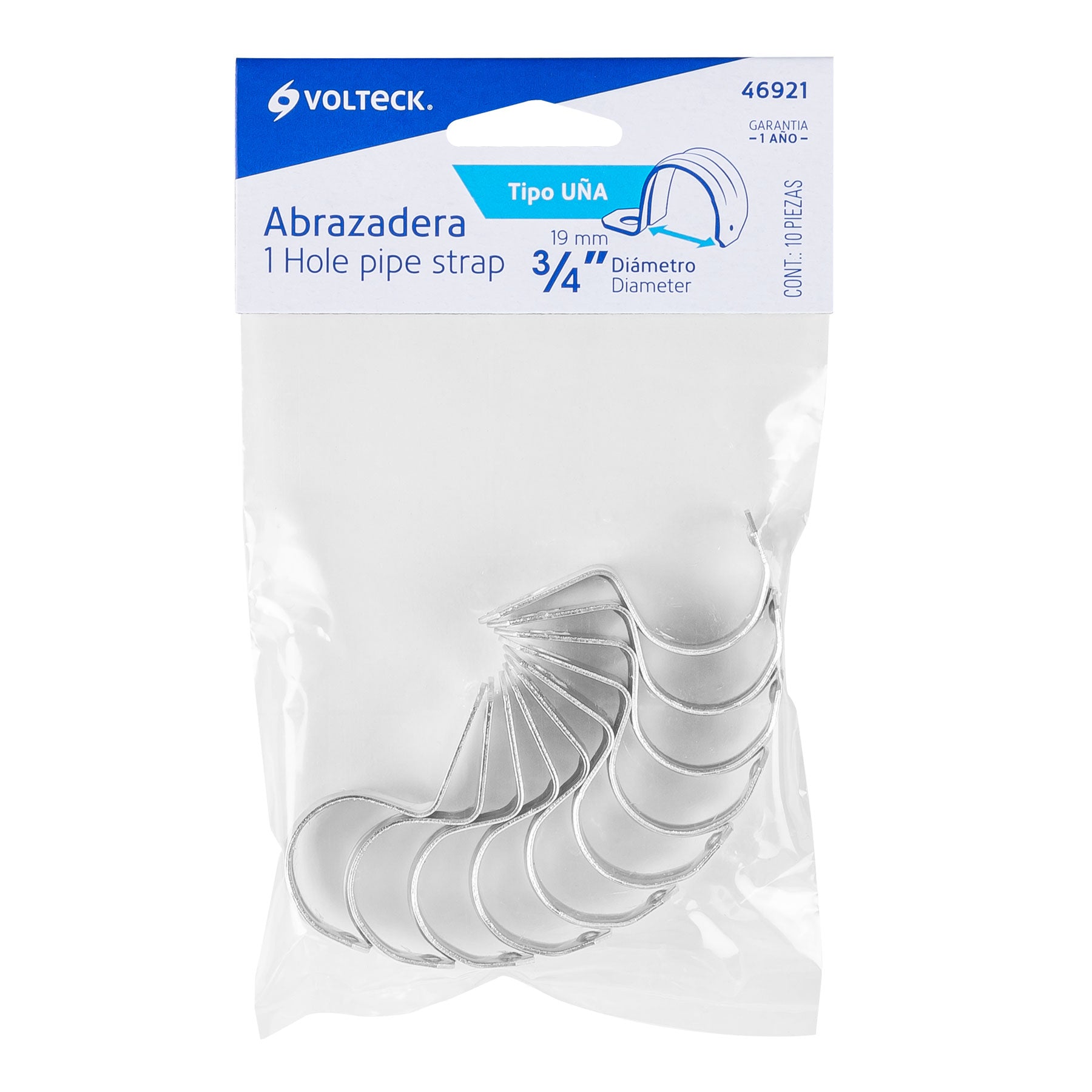 Abrazadera Uña Volteck 3/4" (19 mm) Bolsa 10 Piezas
