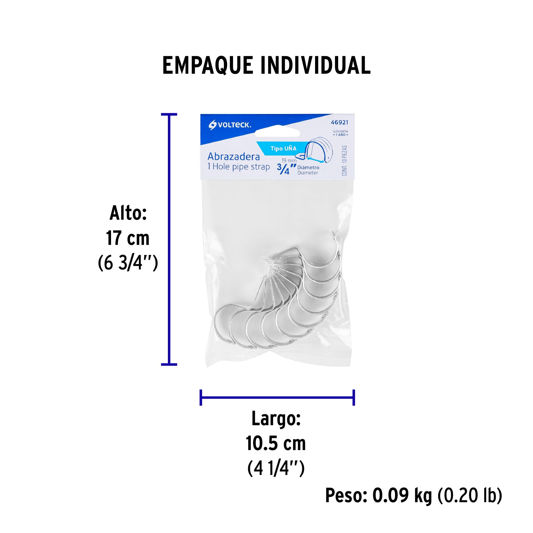 Abrazadera Uña Volteck 3/4" (19 mm) Bolsa 10 Piezas