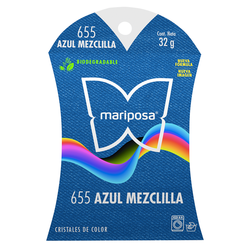 Colorante para Ropa Cristales Mariposa Azul Mezclilla 655