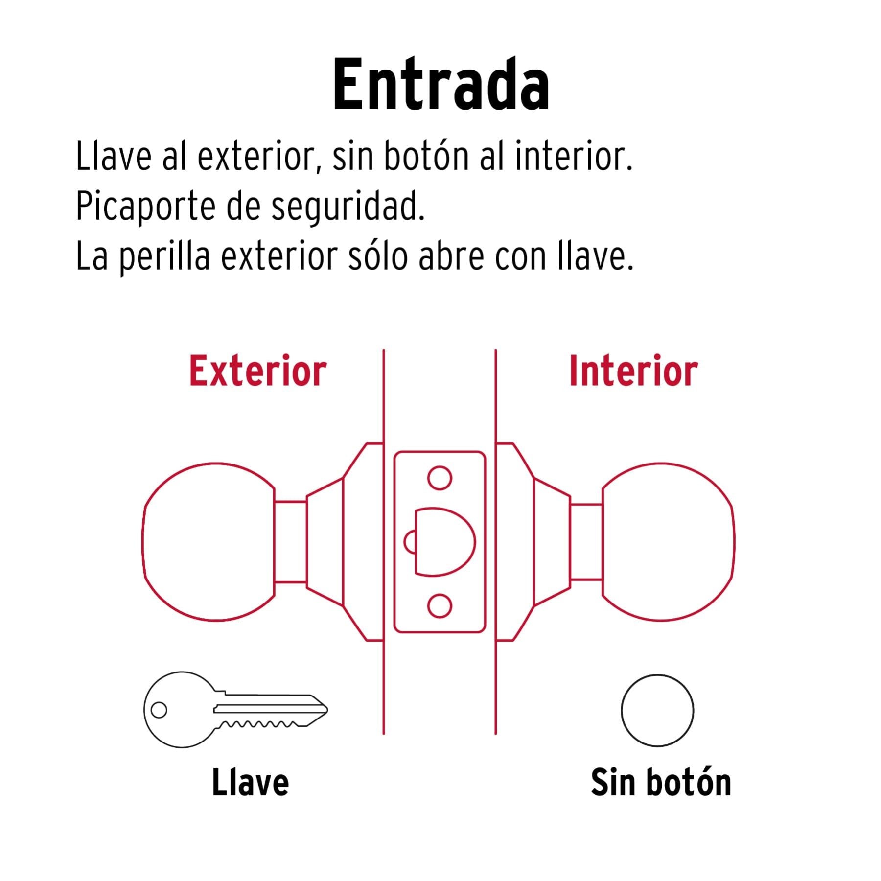 Cerradura Tipo Esfera Tubular HERMEX BASIC Laton Brillante Entrada