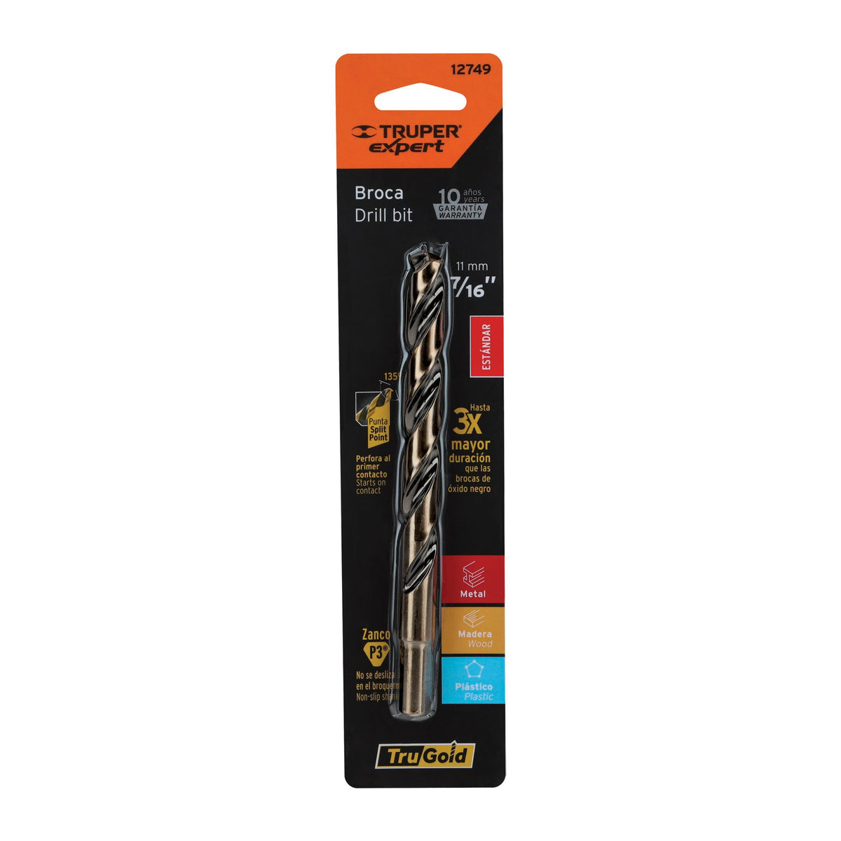 Broca de Acero M2 Alta Velocidad Truper 7/16" Blister