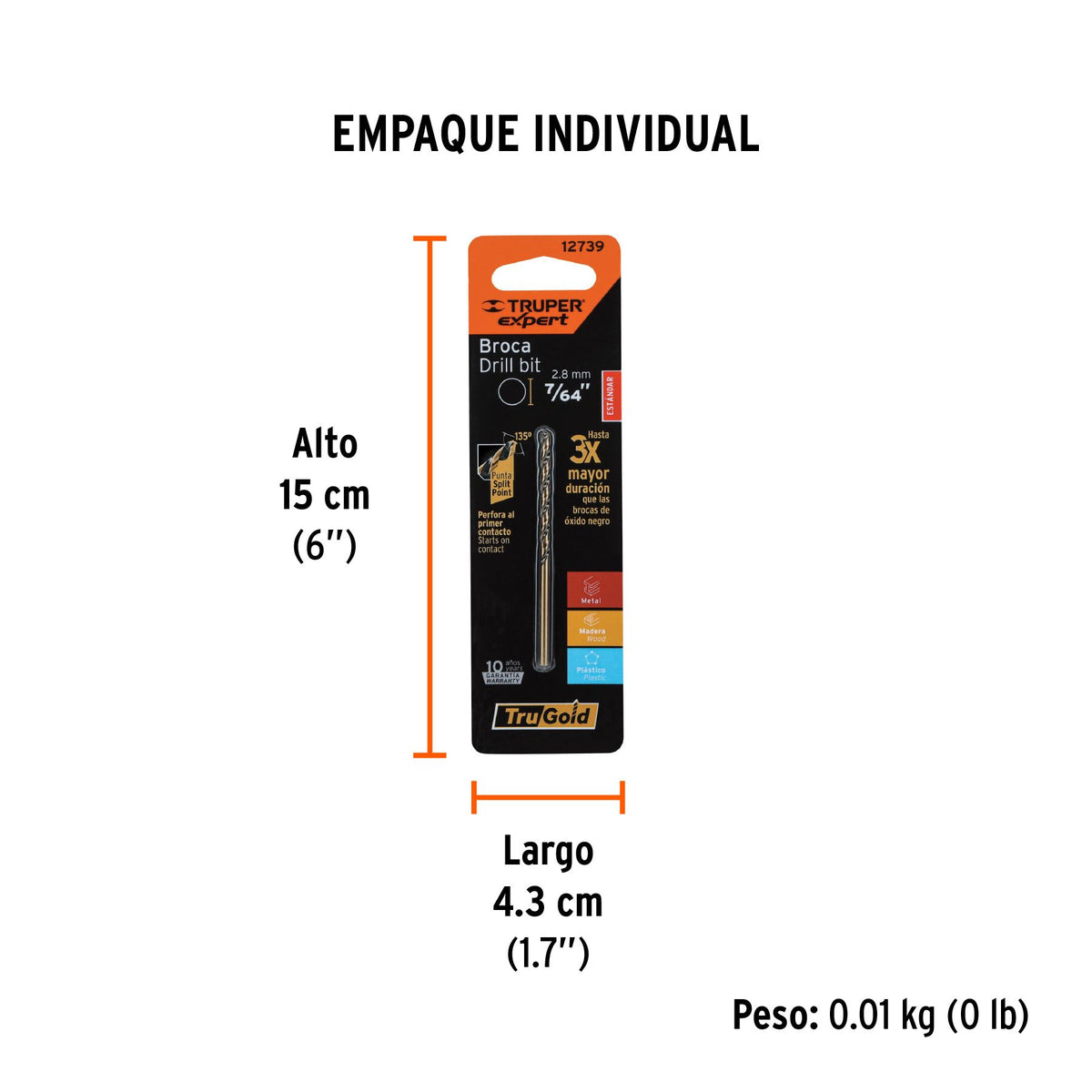 Broca de Acero M2 Alta Velocidad Truper 7/64" BLISTER