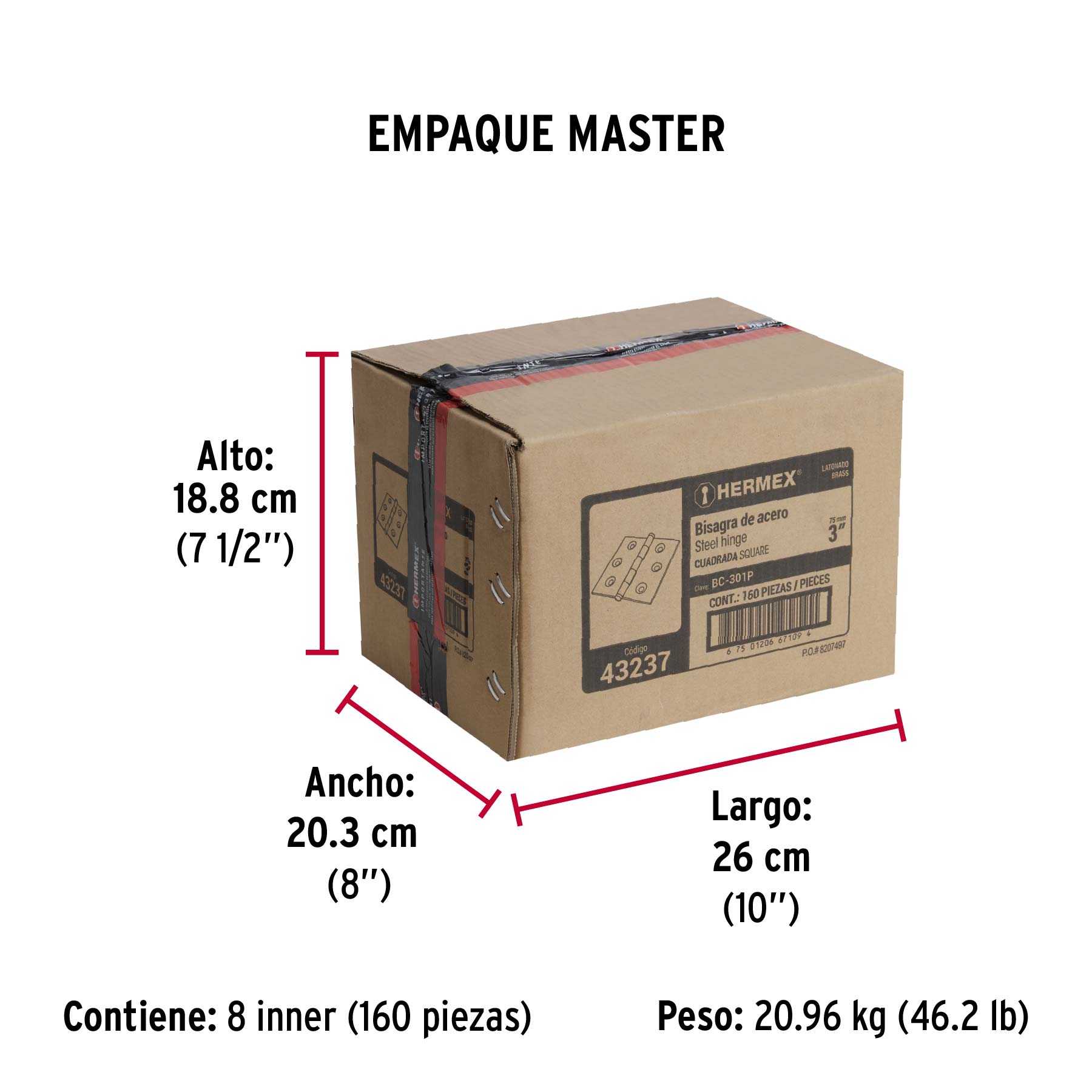 Bisagra Cuadrada Latonada Cabeza Plana Hermex 3"
