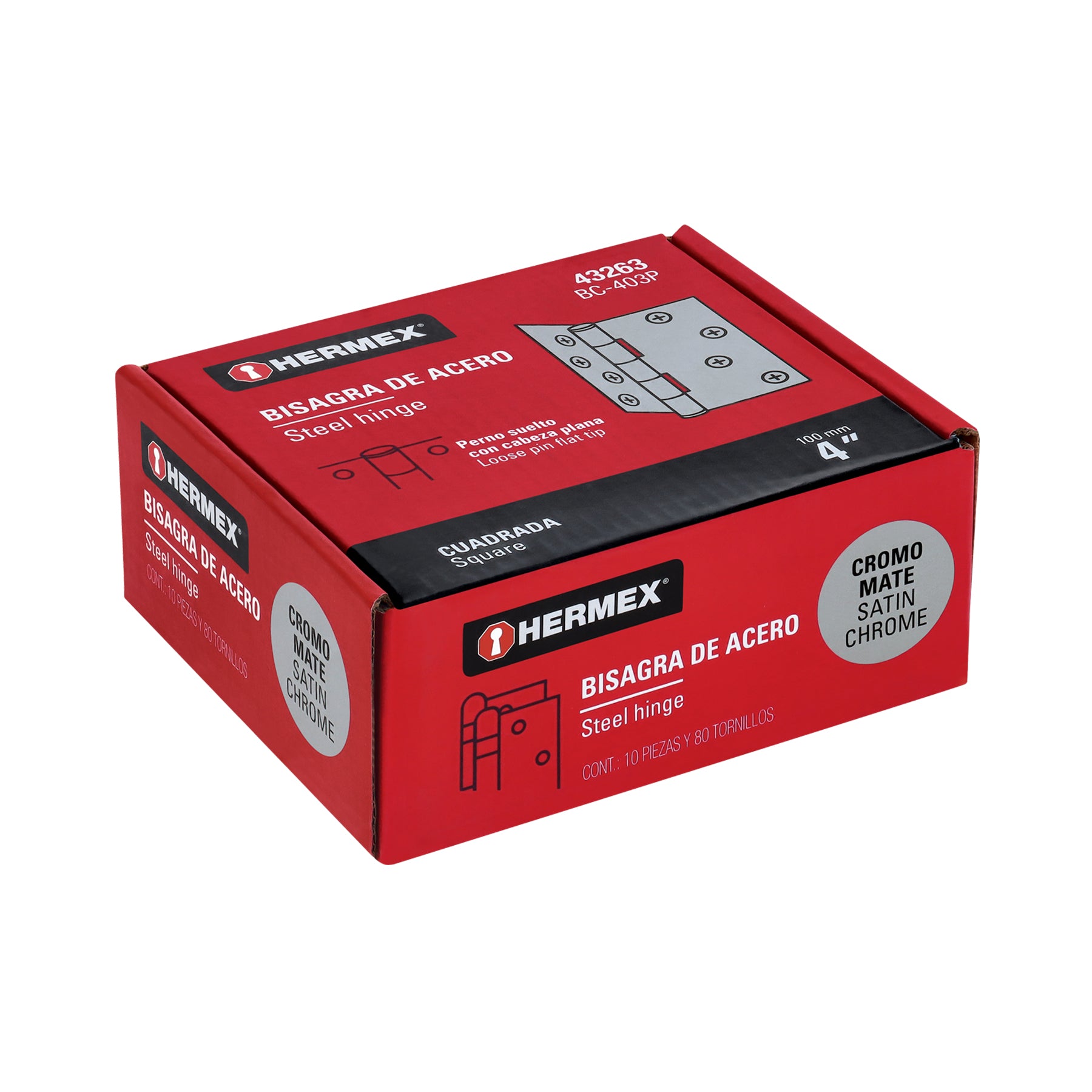 Bisagra Cuadrada Cromo Mate Cabeza Plana Hermex 4"