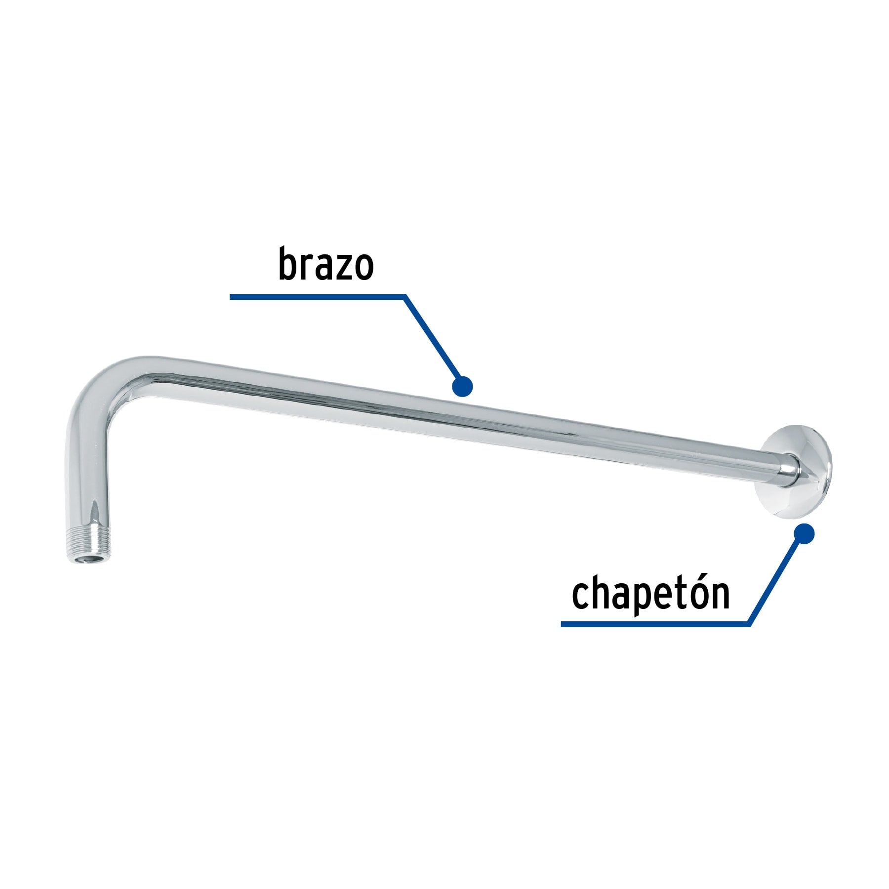 Brazo Recto con Chapeton para Regadera 50 cm FOSET TUBIG Acabado Cromo