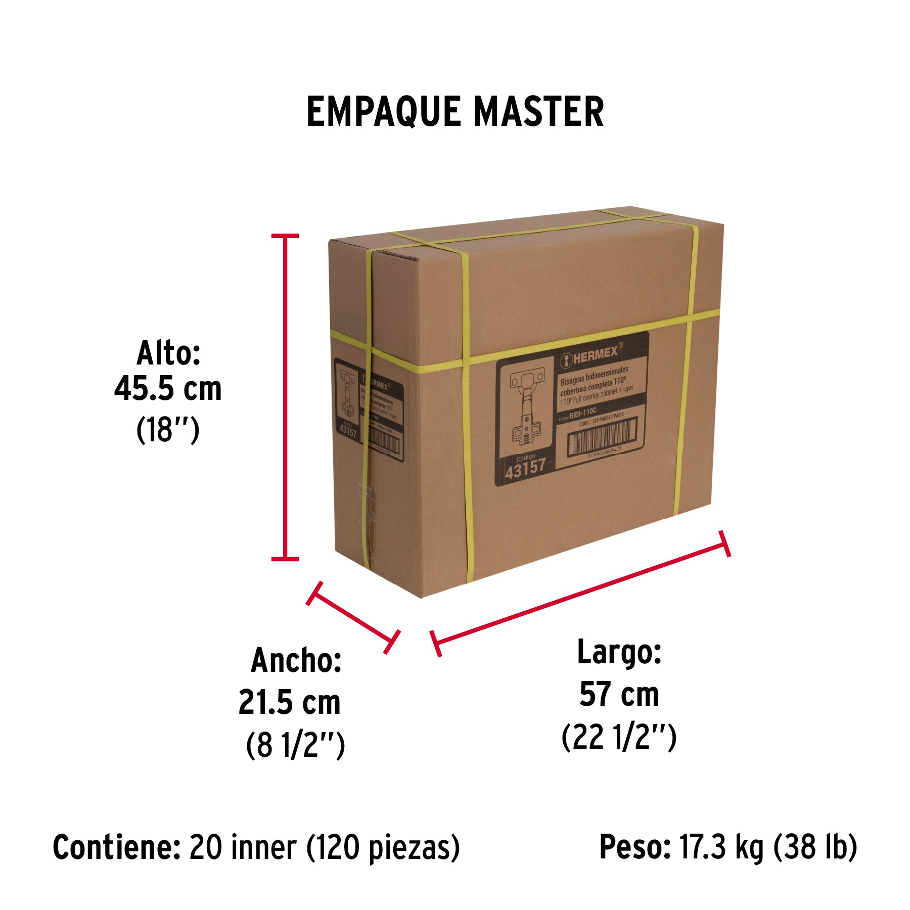 Bisagra Bidimensional Cobertura Completa 110° Hermex