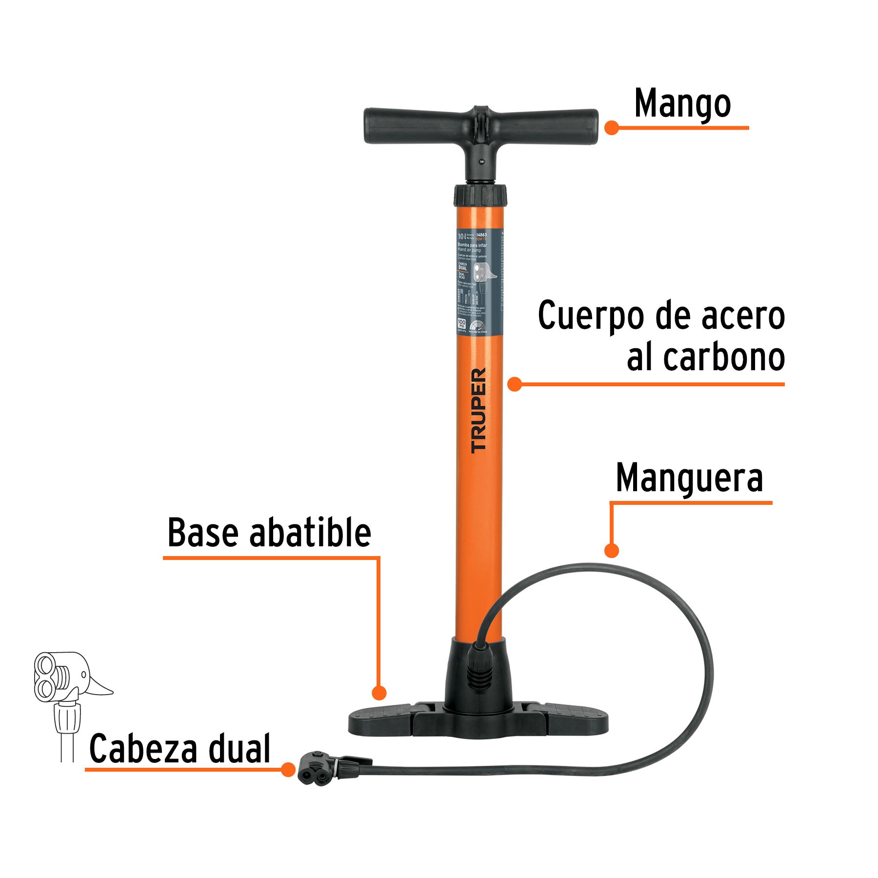 Bomba para Inflar Manual 100 PSI Truper