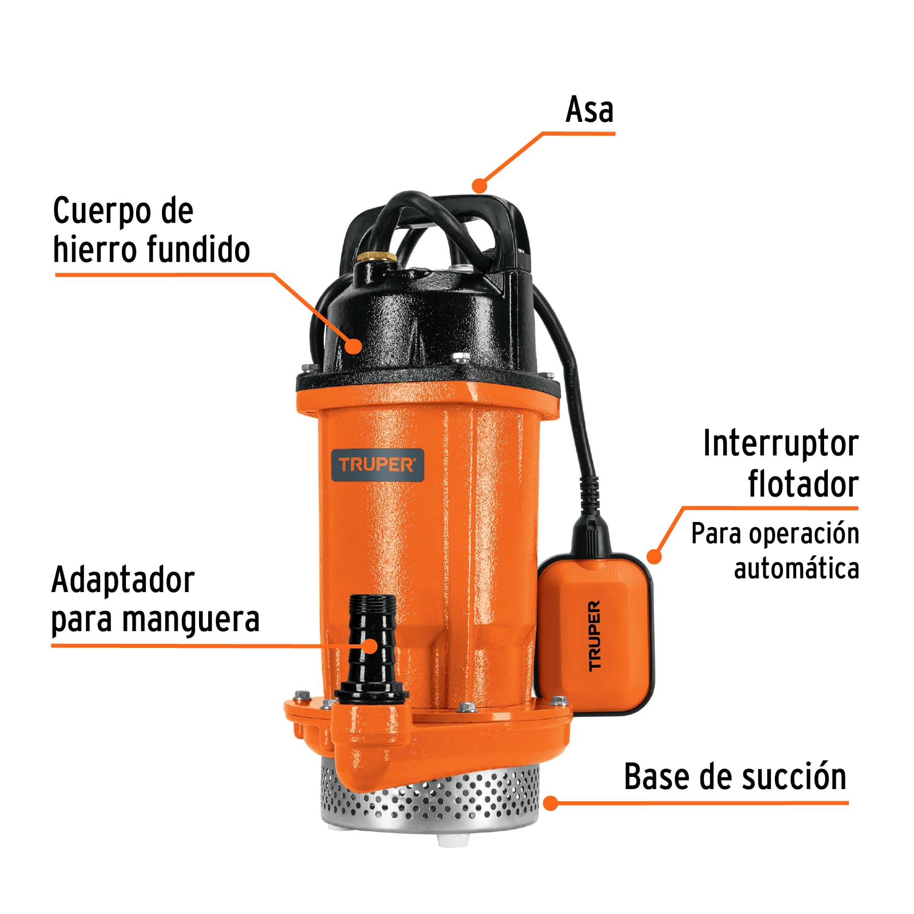 Bomba Sumergible Hierro Fundido Agua Limpia 1 HP TRUPER