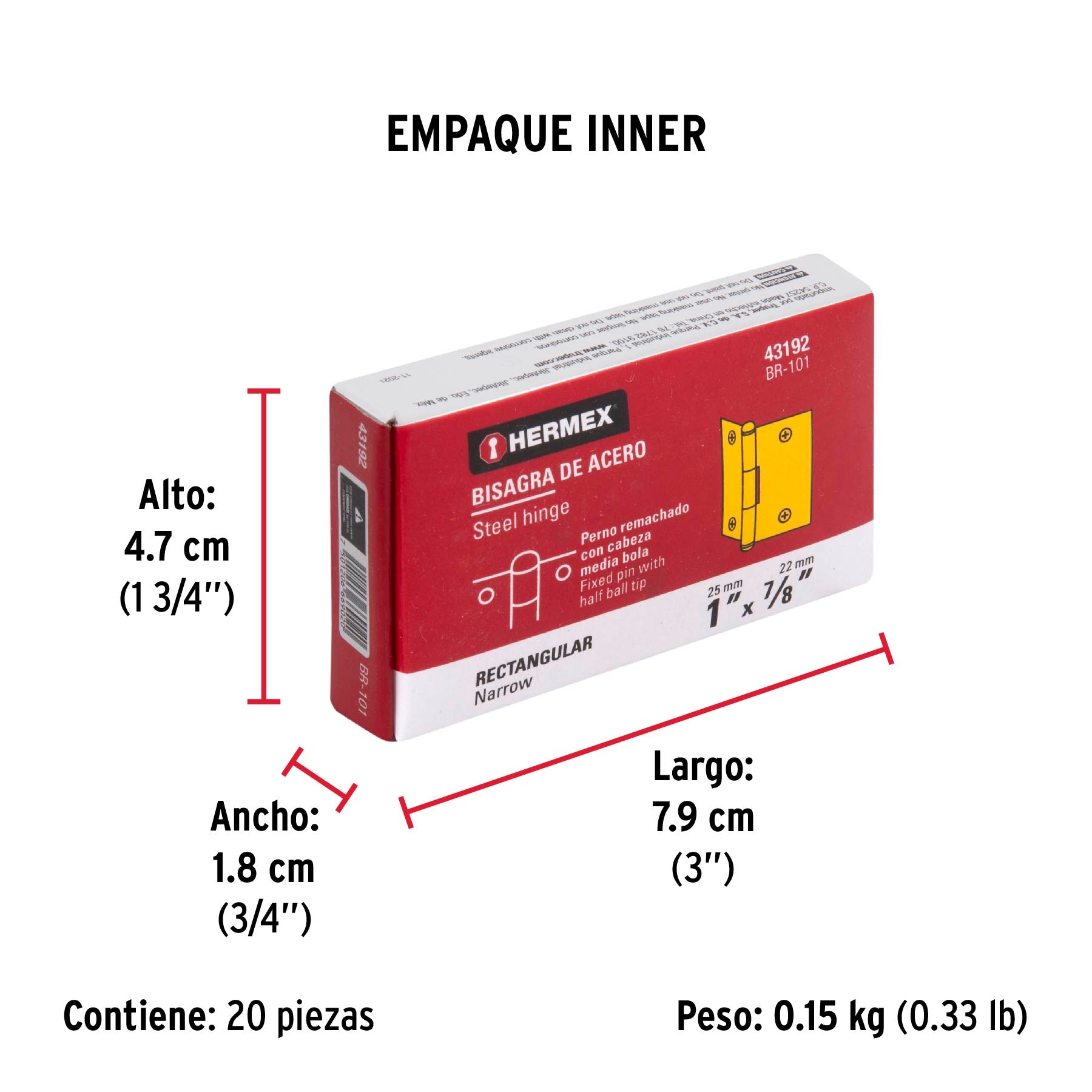 Bisagra Rectangular HERMEX Acero Latonado 1" X 7/8"