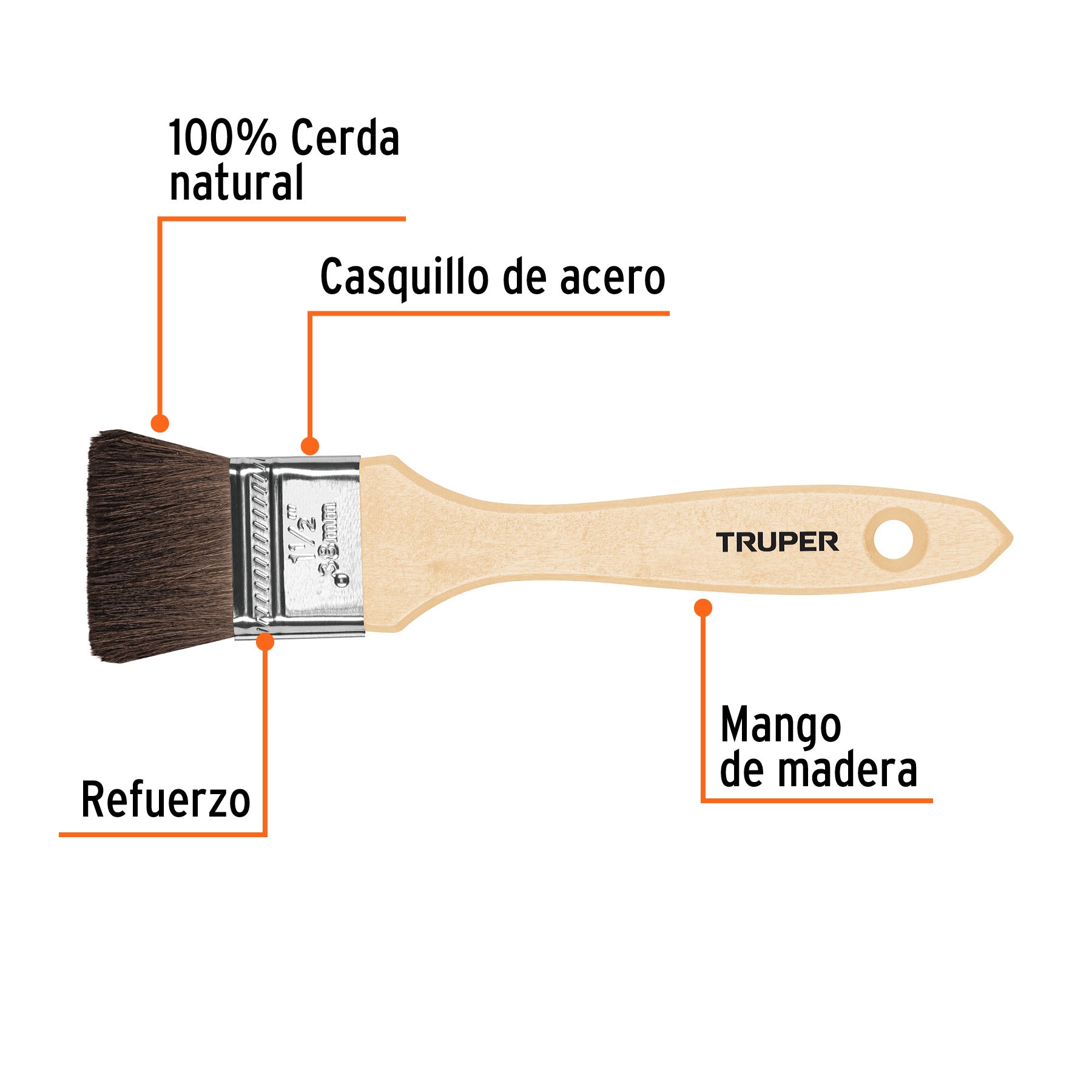 Brocha Pelo de Camello Mango Madera Truper 38 mm (1"1/2)