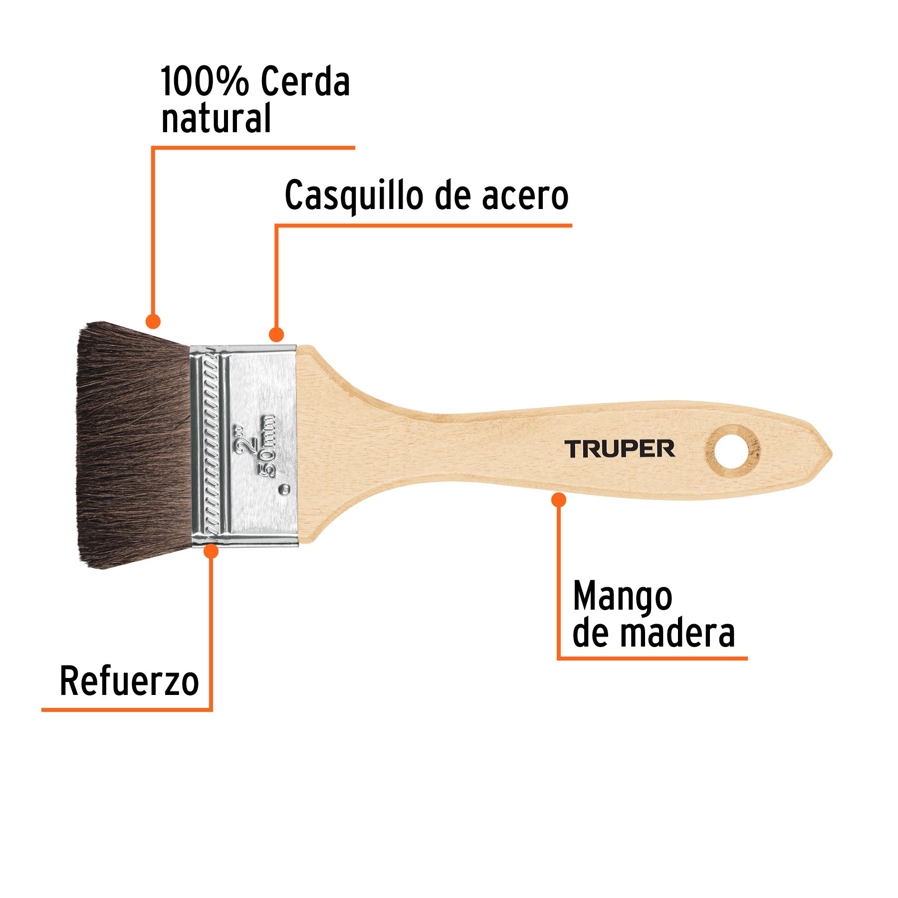 Brocha Pelo de Camello Mango Madera Truper 50 mm (2")