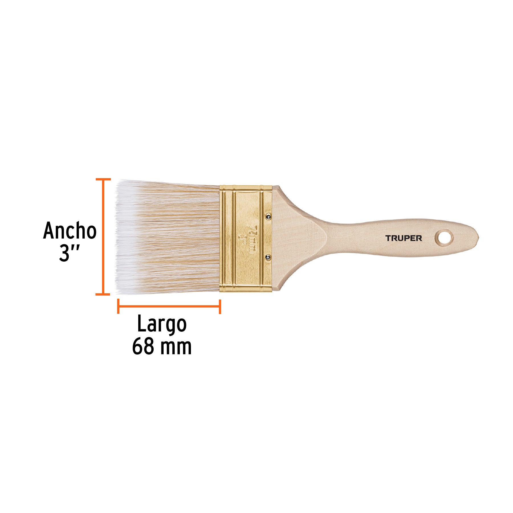 Brocha Cerdas Sinteticas Mango de Madera Corte Recto Truper 75 mm (3")