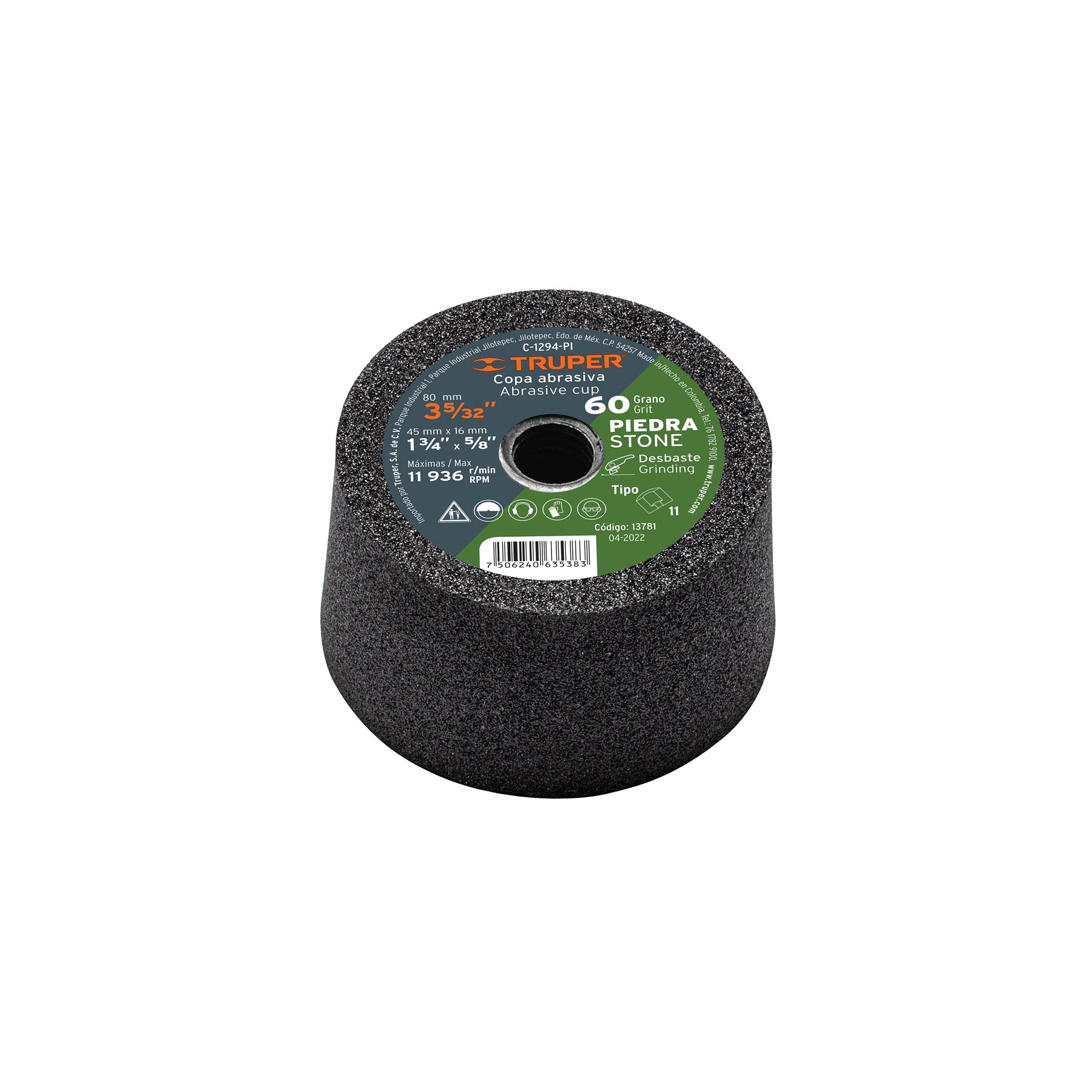 Copa Desbaste de Piedra 3"5/32 Eje 5/8-11 Truper Grano 60