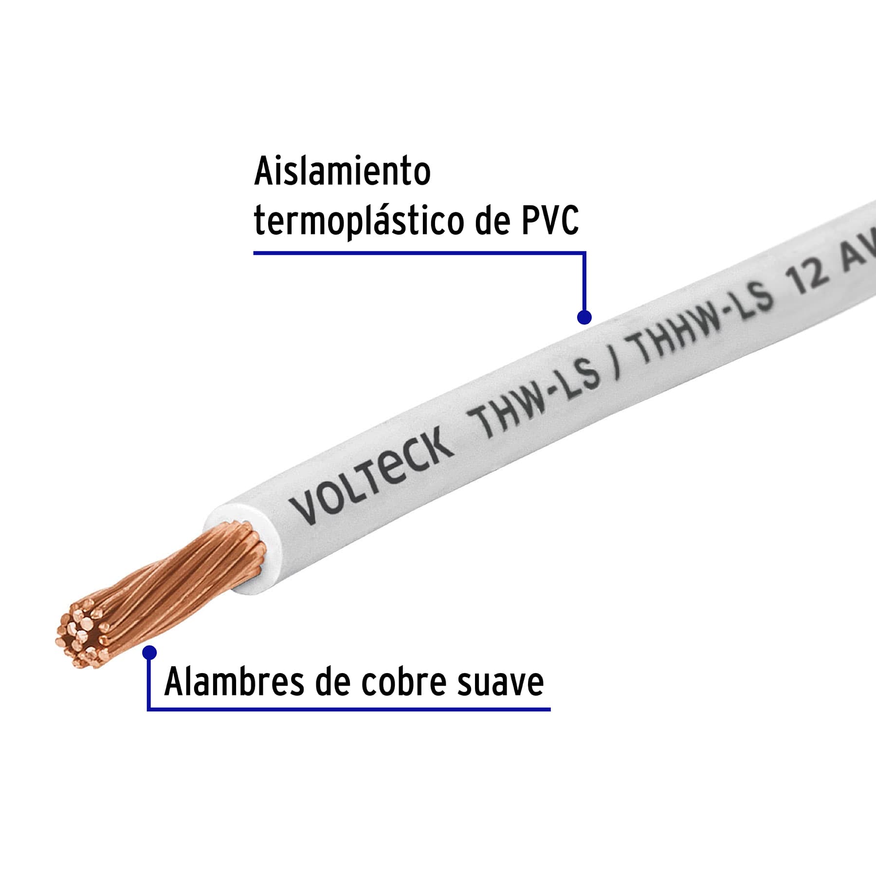 Cable THHW-LS 12 AWG Volteck Blanco por Metro