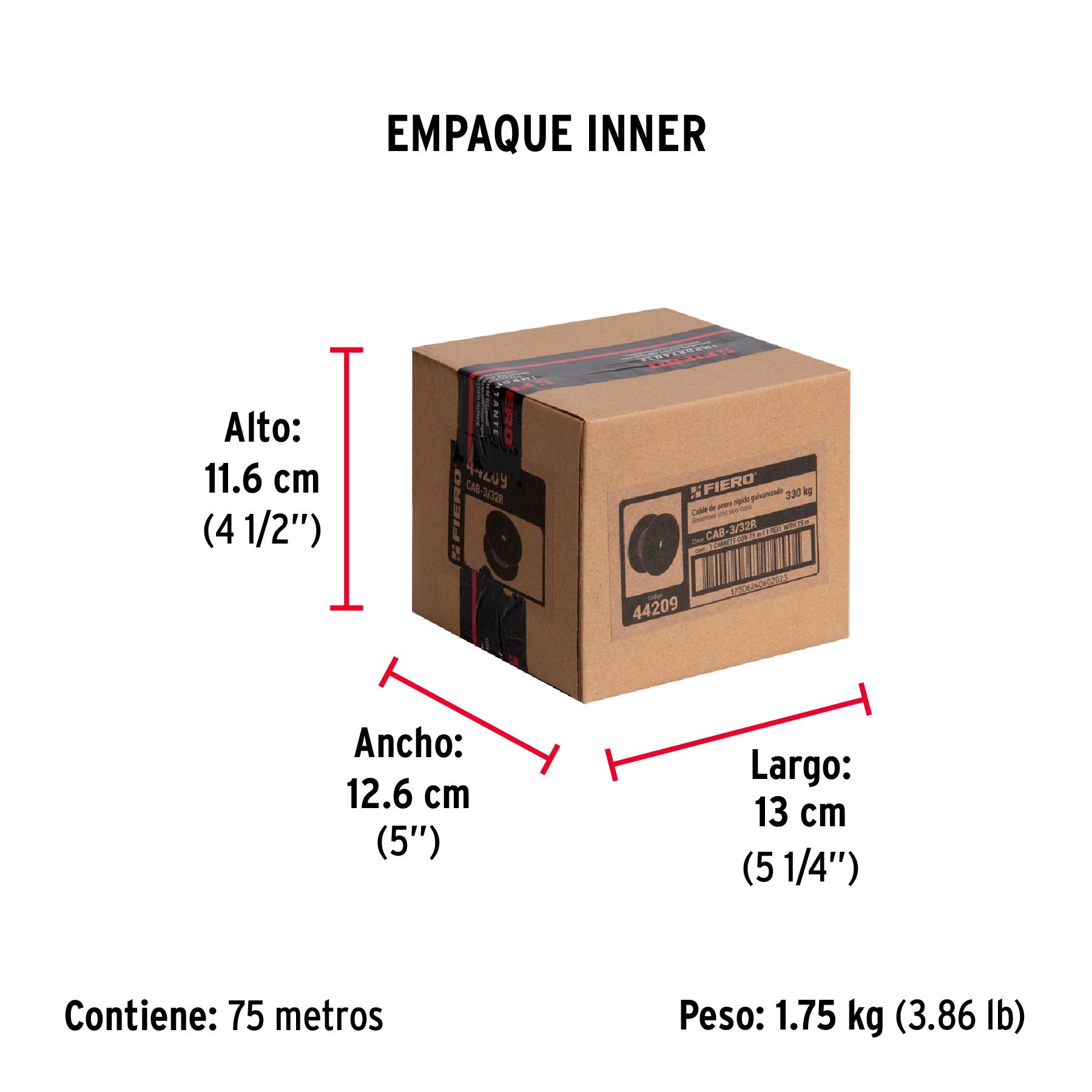 Cable de Acero 7x7 Hilos Fiero 3/32" Carrete 75 Metros