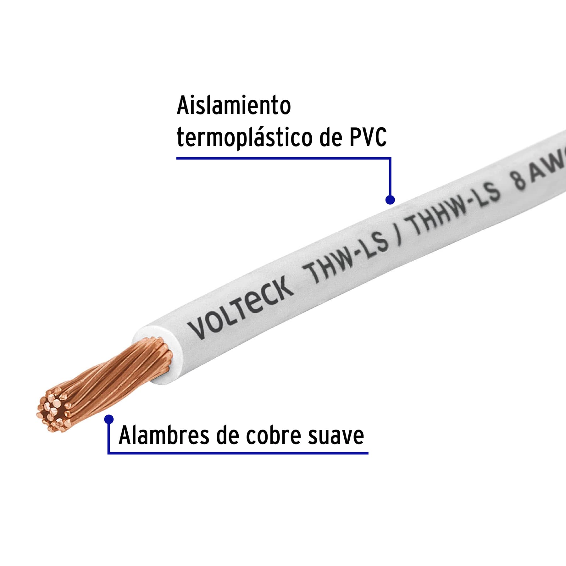 Cable THHW-LS 8 AWG Volteck Blanco por Metro