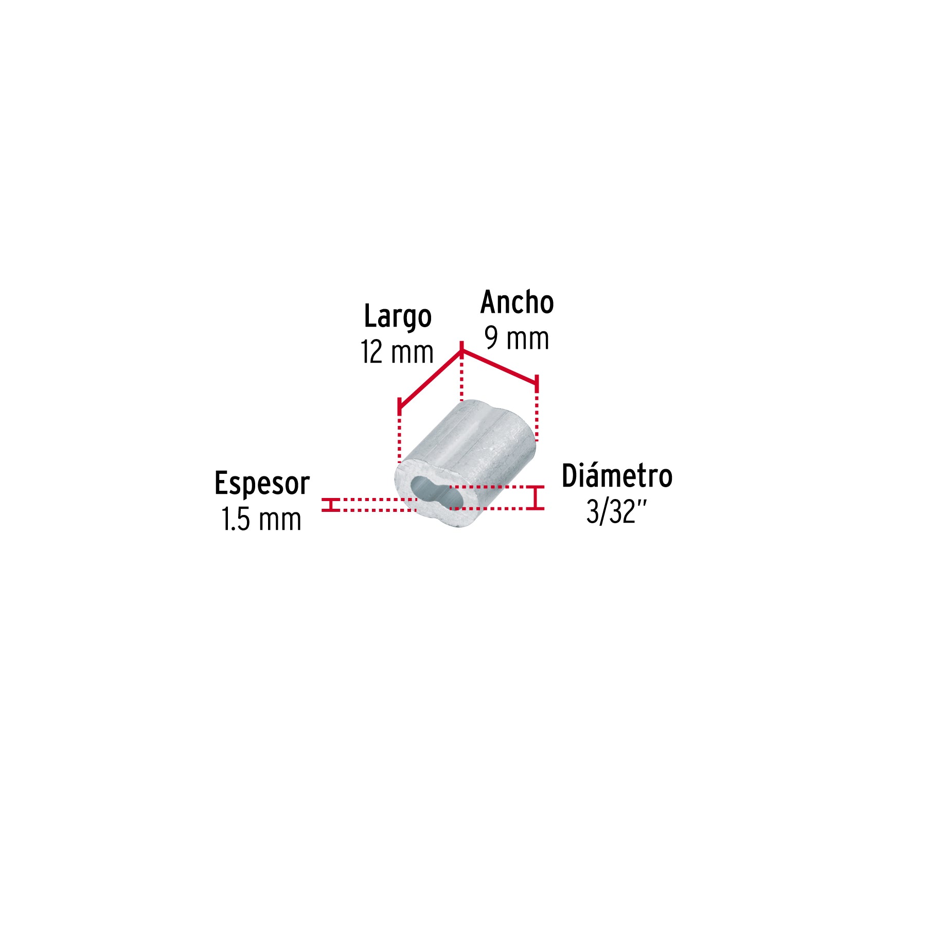 Casquillos Dobles de Aluminio para Cable de Acero Fiero 3/32" (2.5 mm) por Pieza