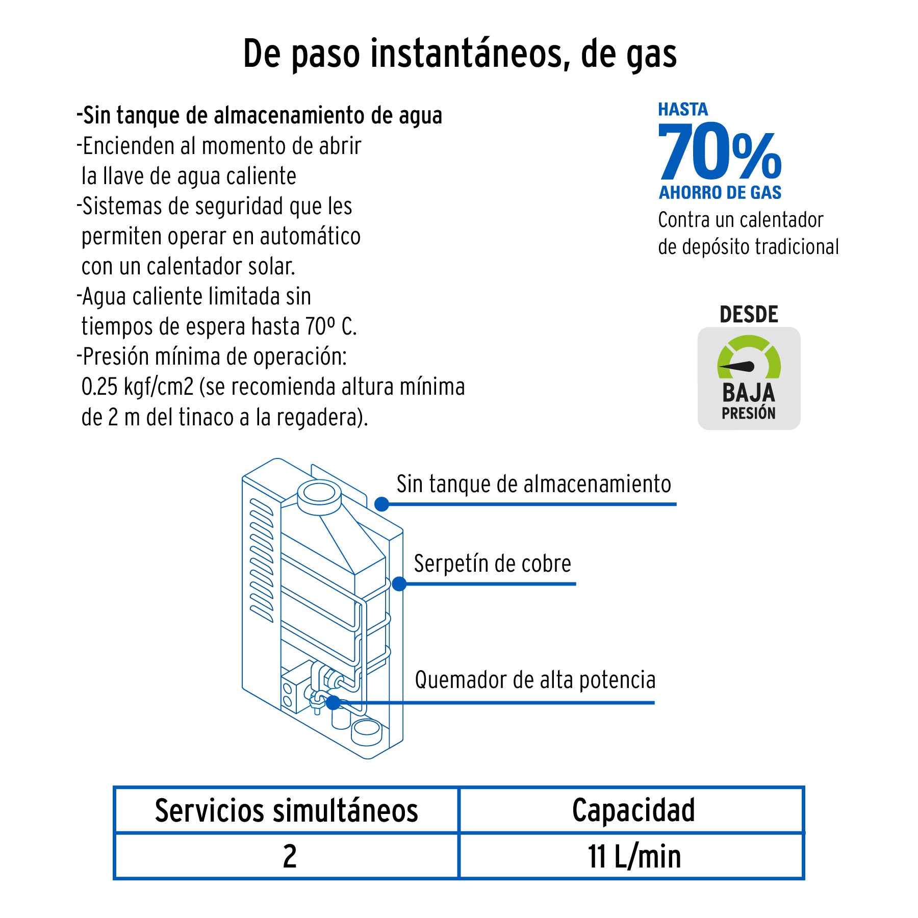 Calentador Instantaneo 11 Litros 2 Servicios Foset Gas LP