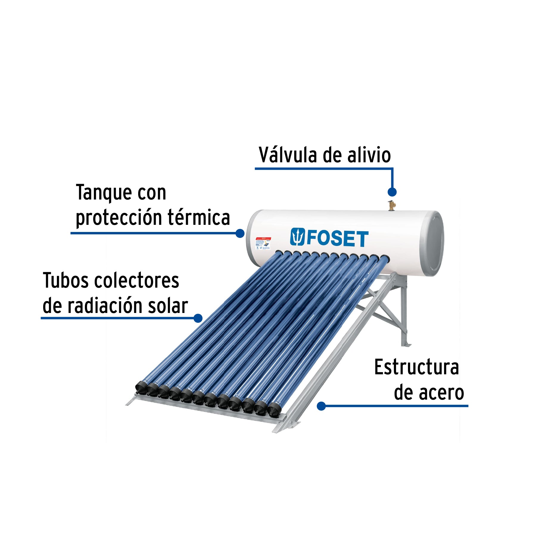 Calentador Solar de Agua de Alta Presion 12 Tubos 150 Litros Foset