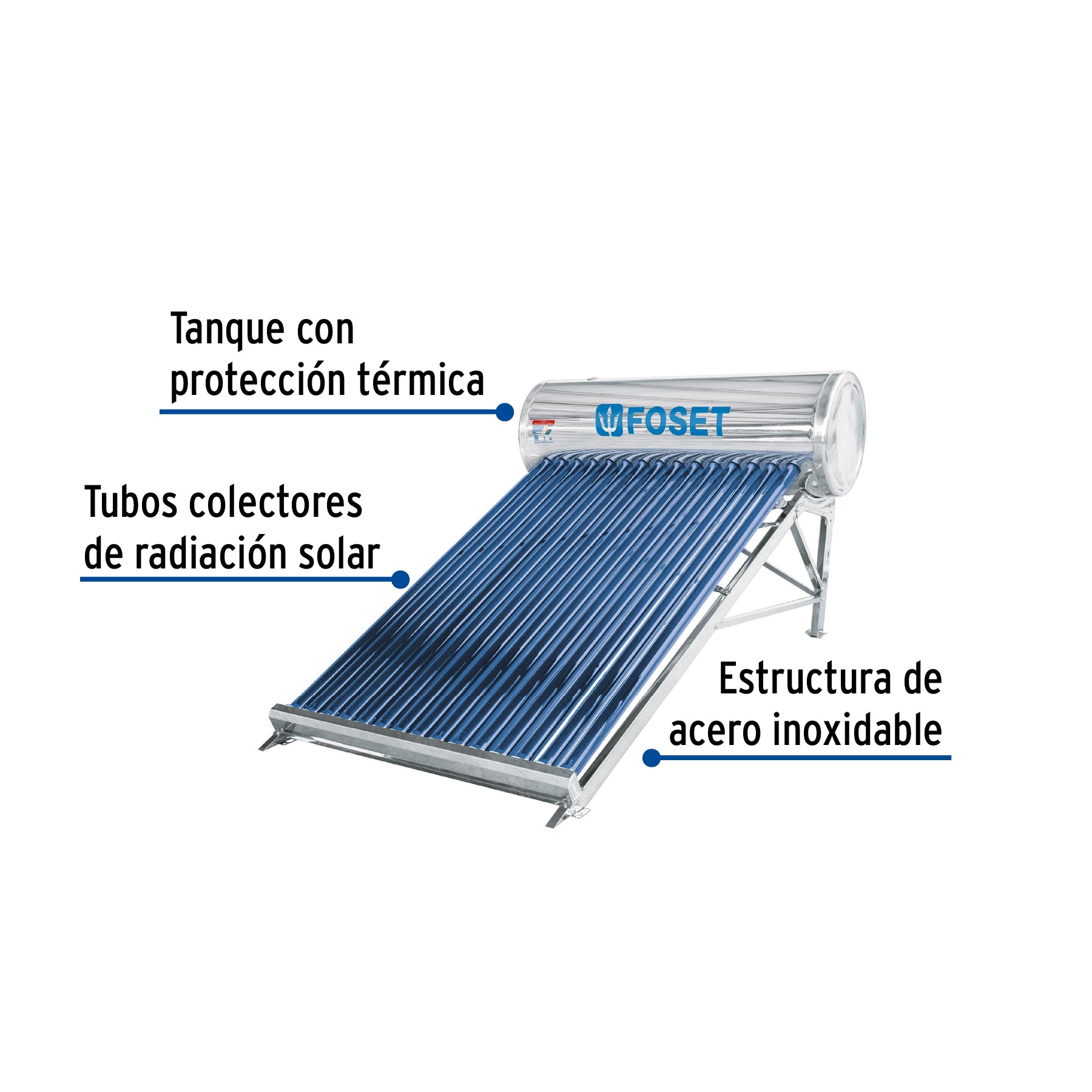Calentador Solar de Agua de Baja Presion 15 Tubos 195 Litros Foset