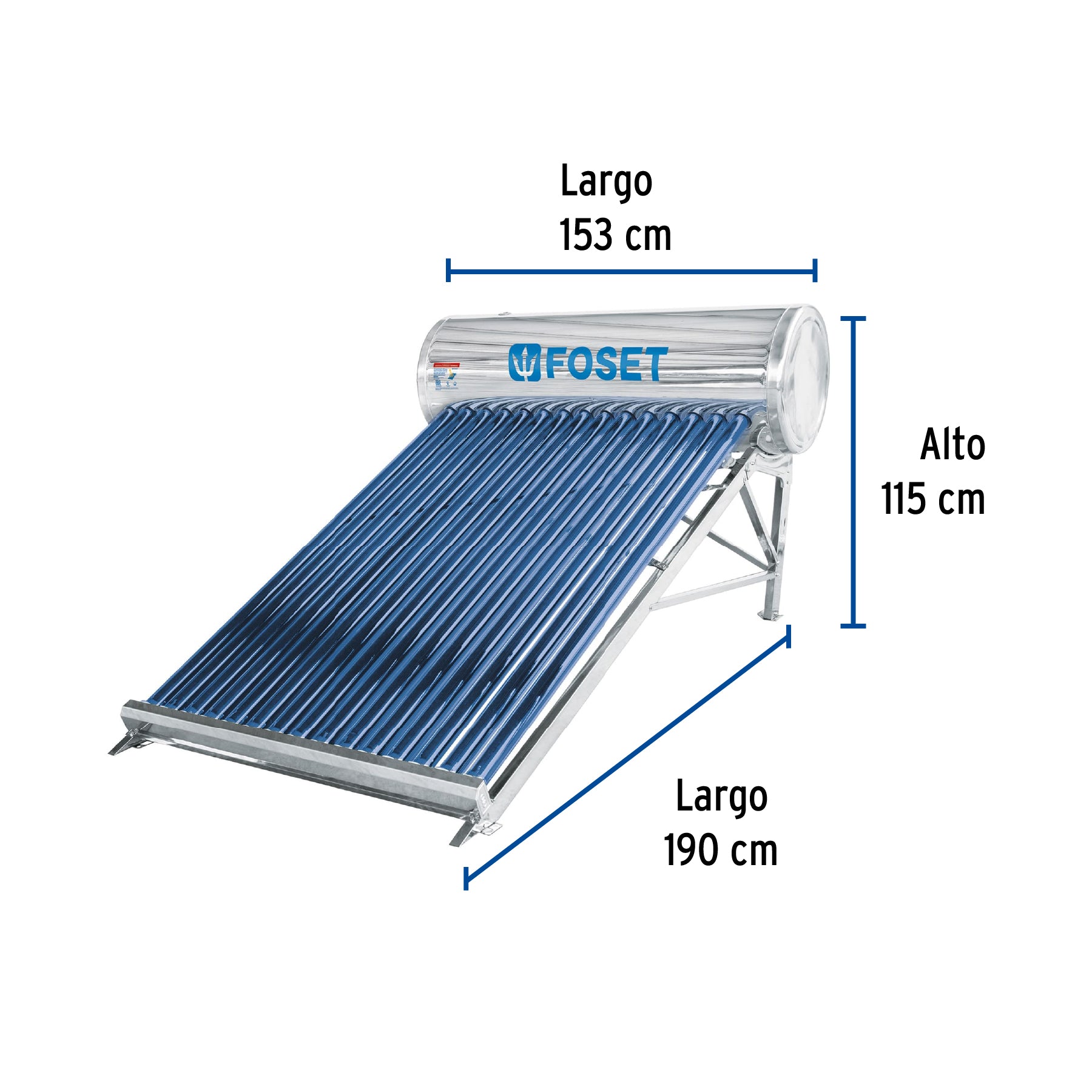 Calentador Solar de Agua de Baja Presion 15 Tubos 195 Litros Foset