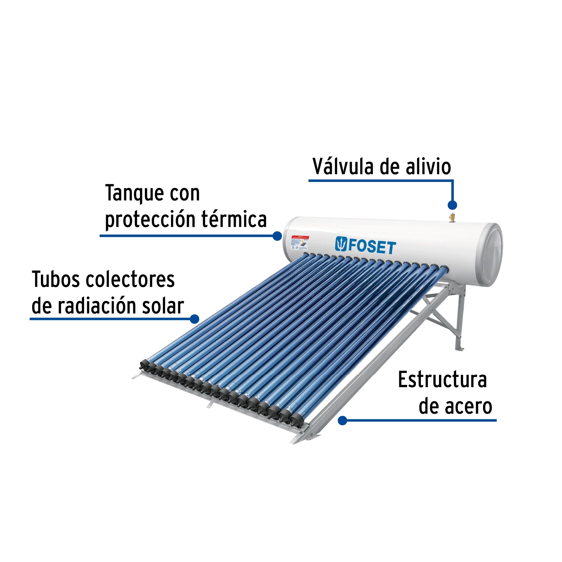 Calentador Solar de Agua de Alta Presion 18 Tubos 200 Litros Foset