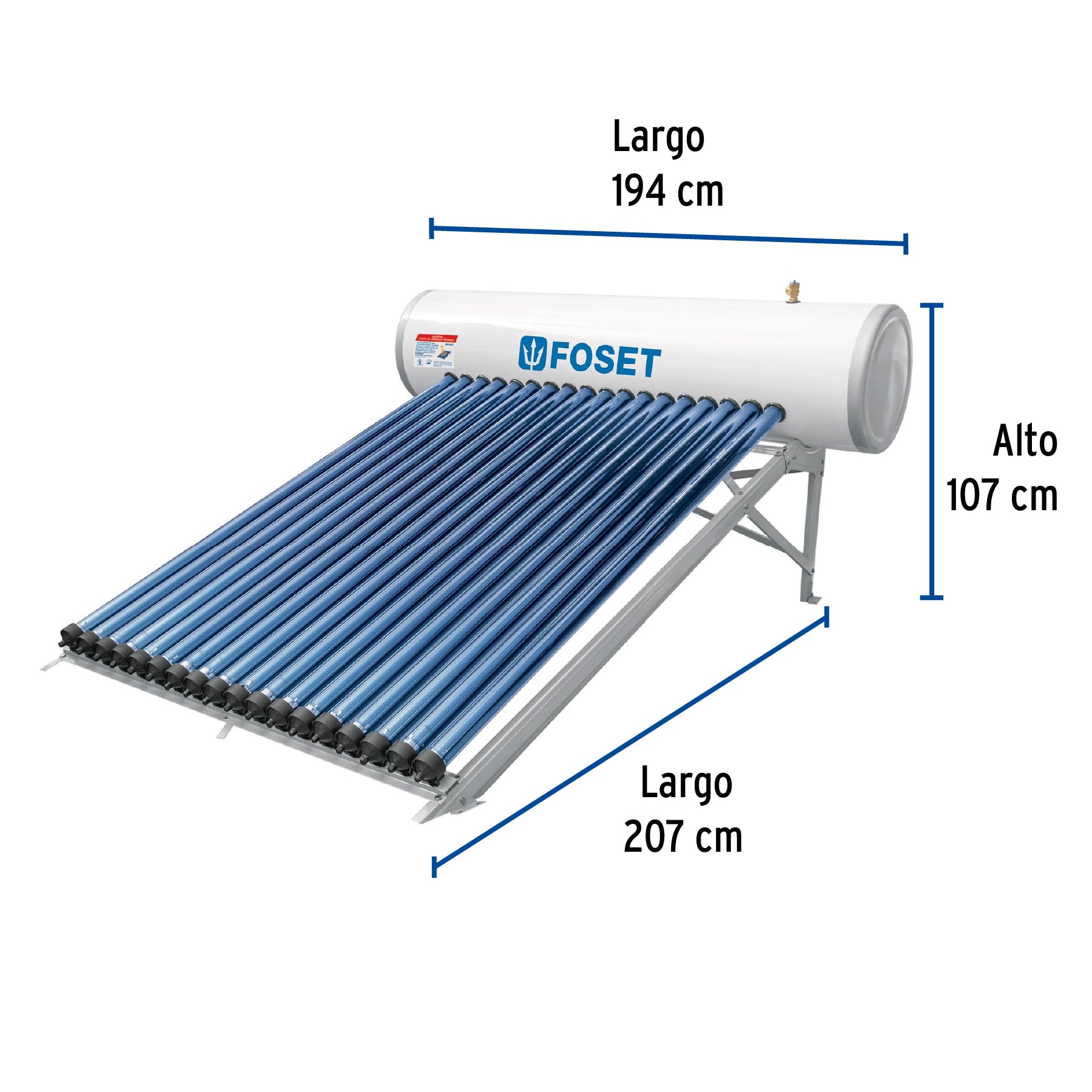 Calentador Solar de Agua de Alta Presion 18 Tubos 200 Litros Foset