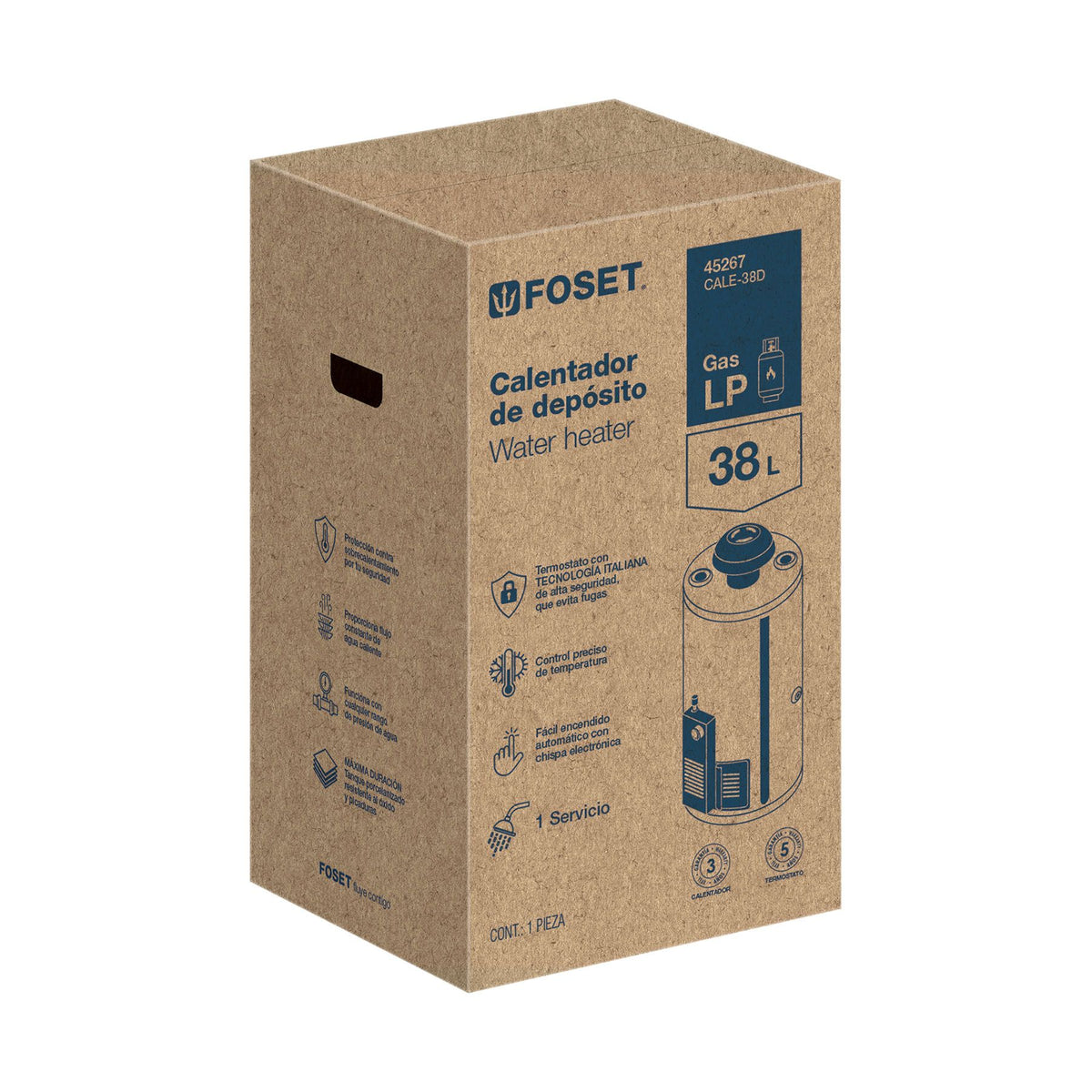 Calentador de Deposito 1 Servicio 38 Litros FOSET GAS LP