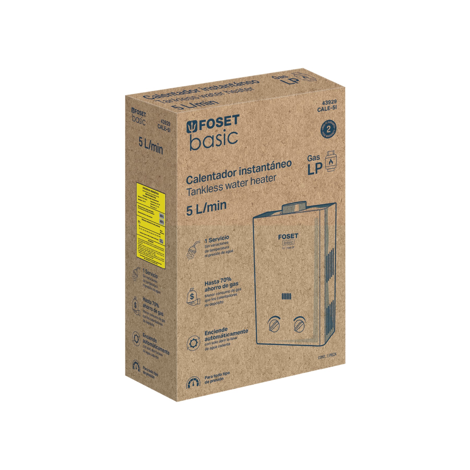 Calentador Instantaneo 5 Litros 1 Servicio Foset Basic Gas LP