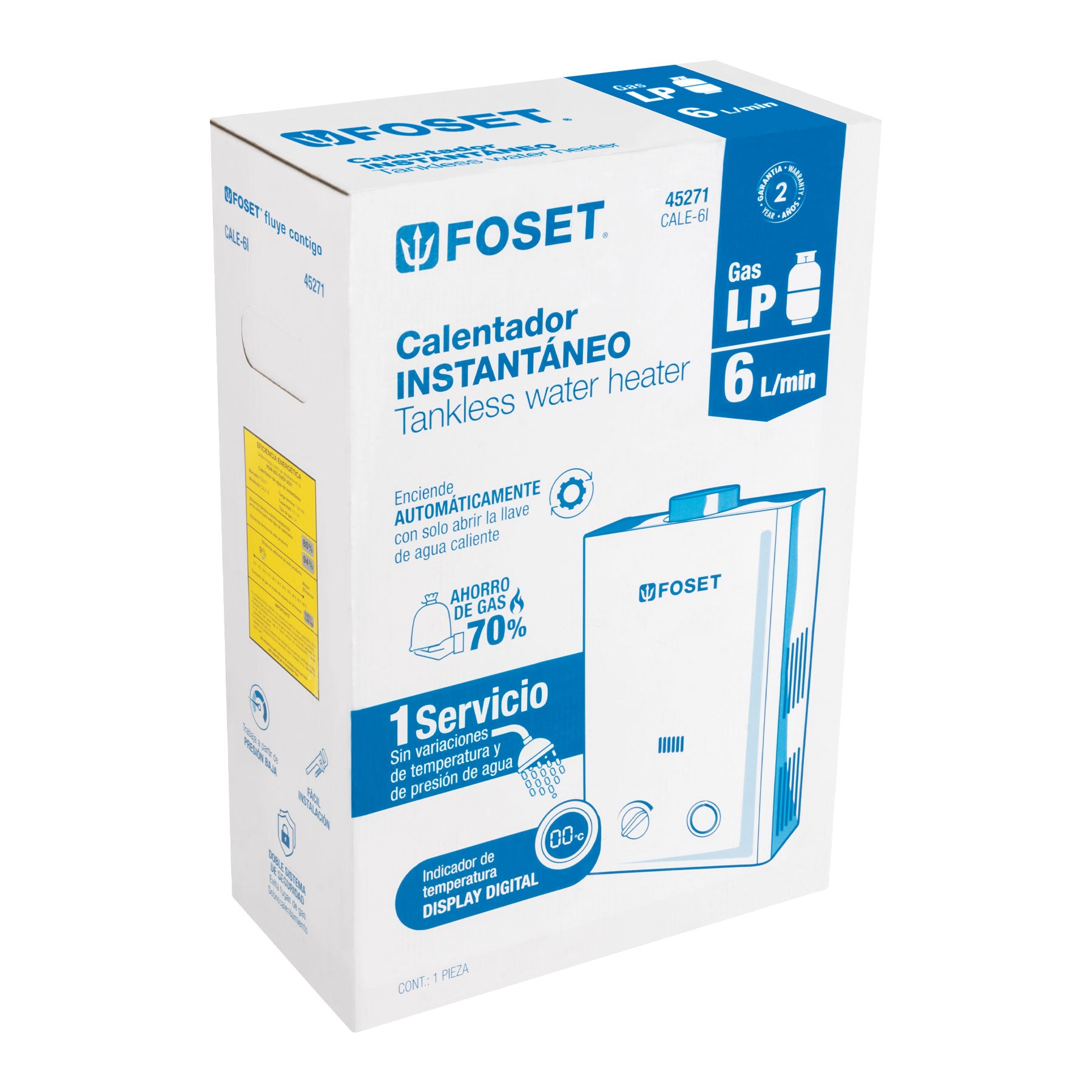 Calentador Instantaneo 6 Litros 1 Servicio Foset Gas LP