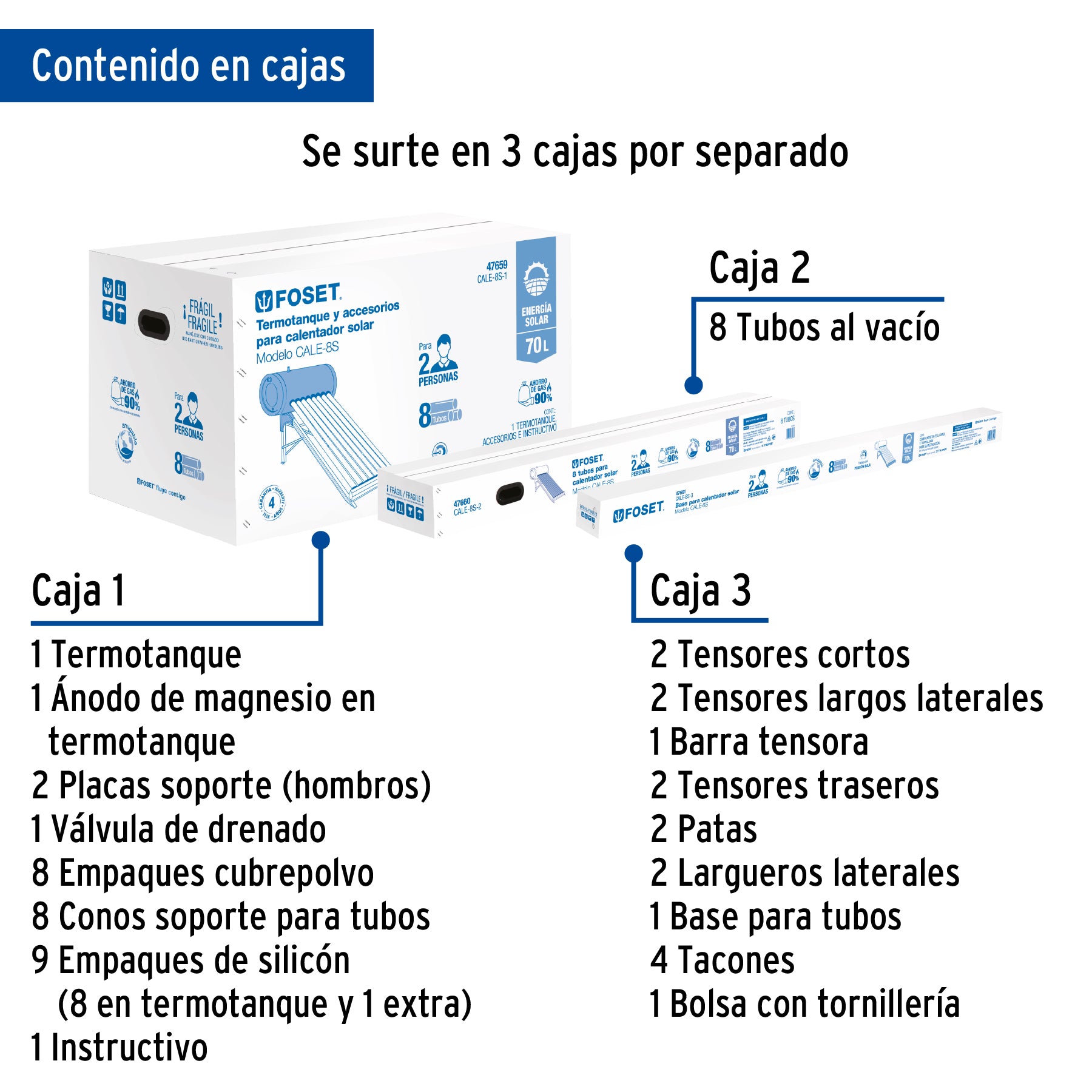 Calentador Solar de Agua de Baja Presion 8 Tubos 94 Litros Foset