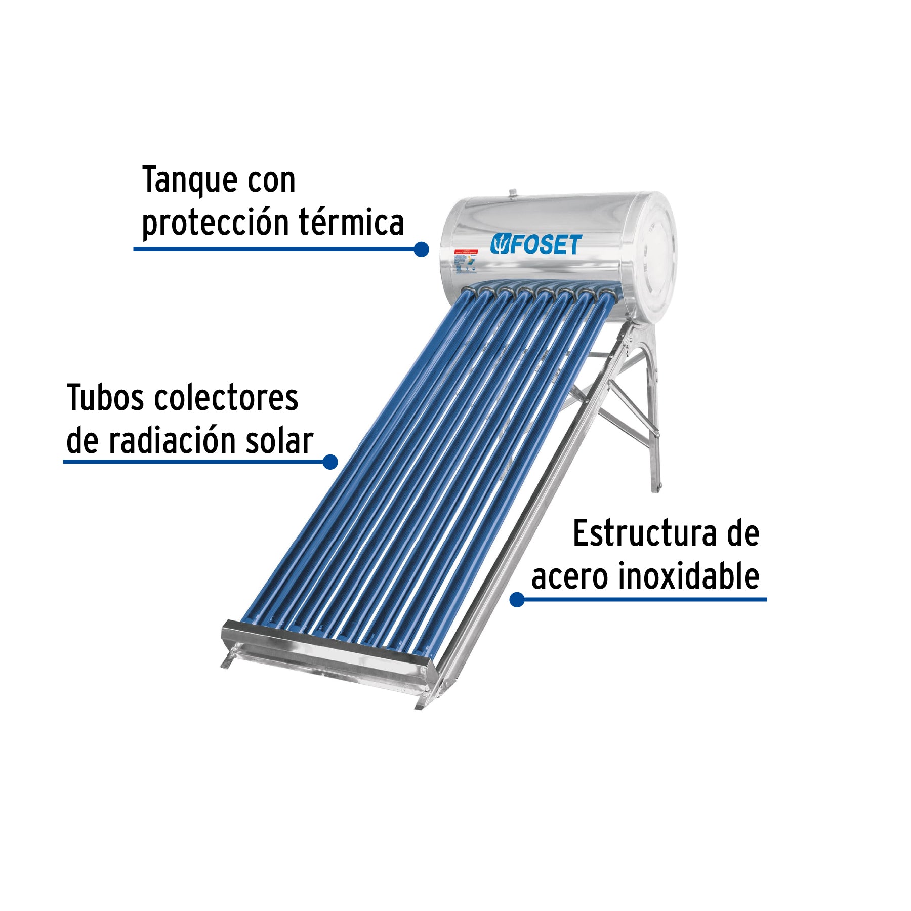 Calentador Solar de Agua de Baja Presion 8 Tubos 94 Litros Foset