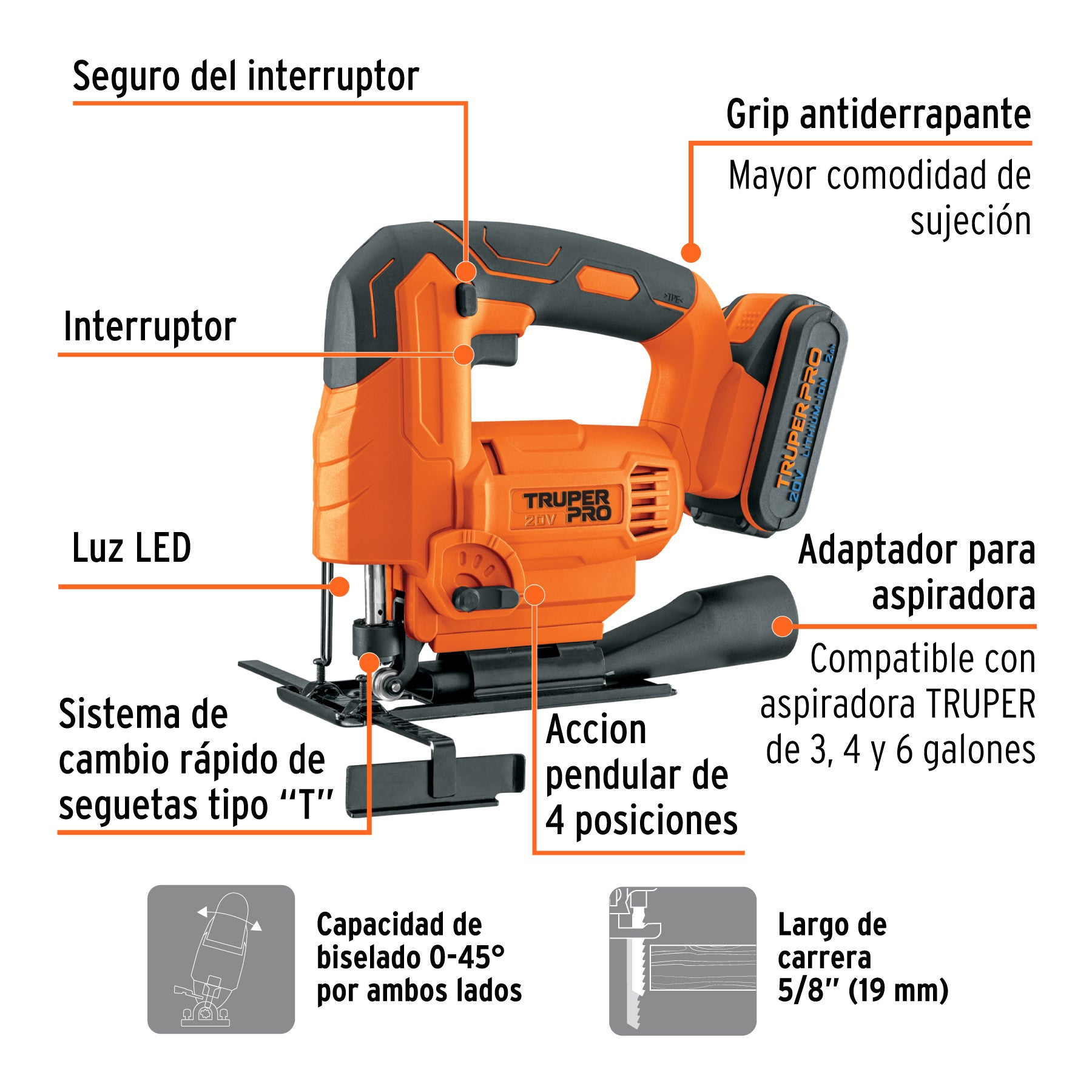 Sierra Caladora Inalambrica 20 Volts TRUPER PRO