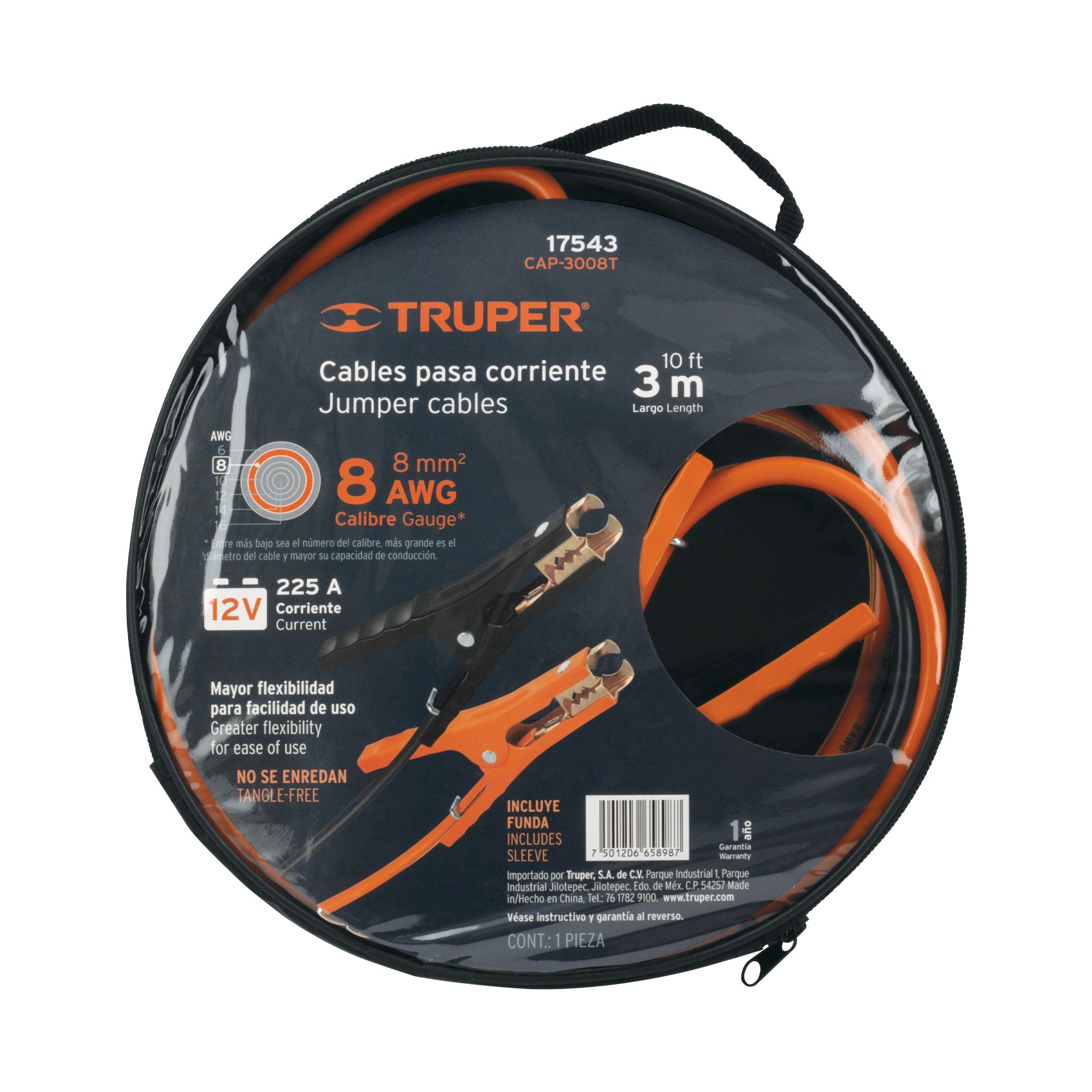 Cables pasa Corriente Calibre 8 AWG Largo 3 Metros Truper