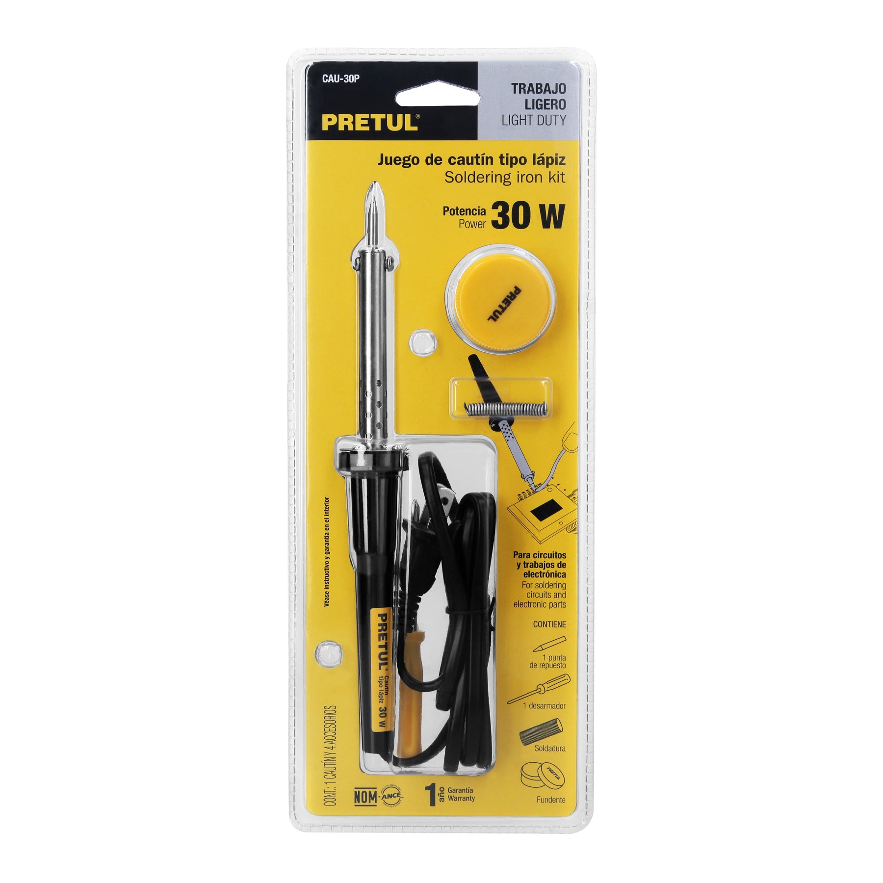 Cautin Tipo Lapiz 30 Watts con Accesorios Pretul