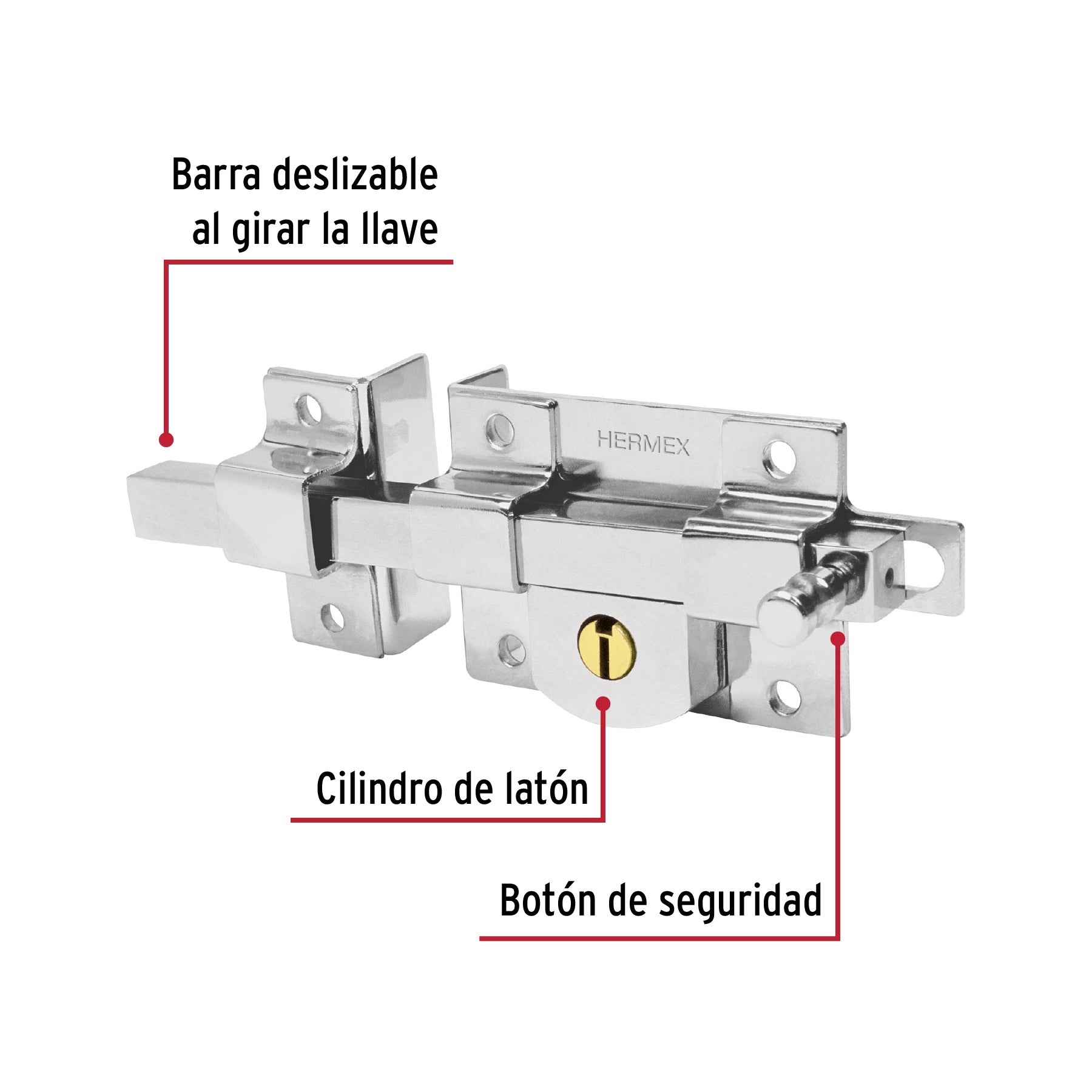 Cerradura de Barra Fija Llave Estandar Hermex Izquierda
