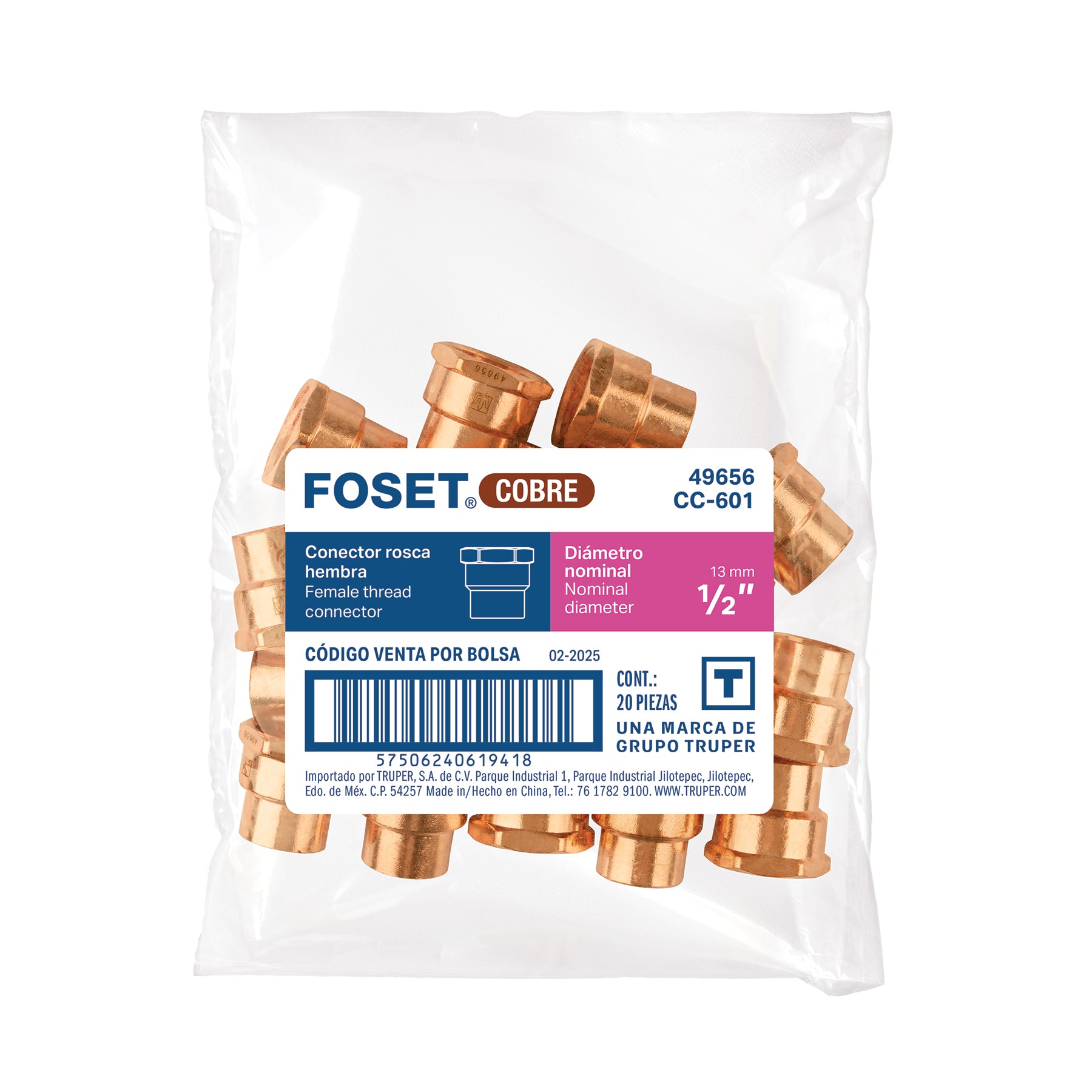 Conector Cobre Interior 1/2" (13 mm) Foset