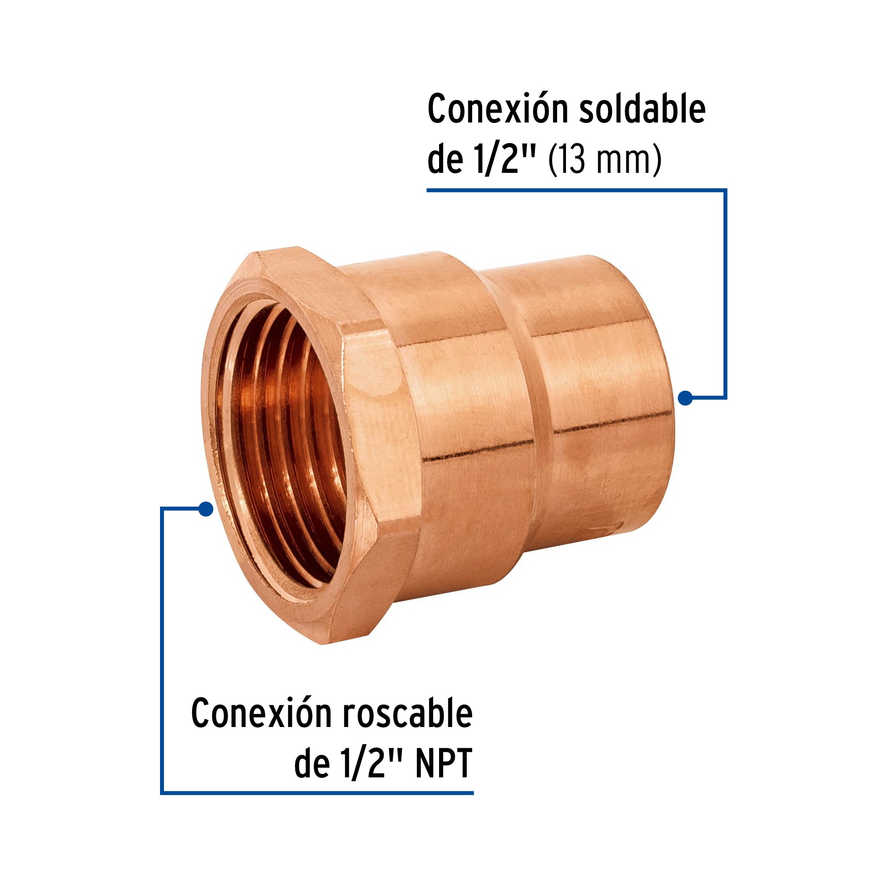 Conector Cobre Interior 1/2" (13 mm) Foset