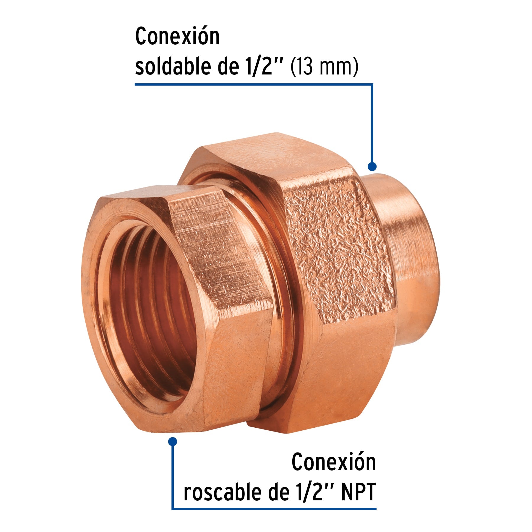 Tuerca Union Cobre Rosca Interior 1/2" (13 mm) Foset