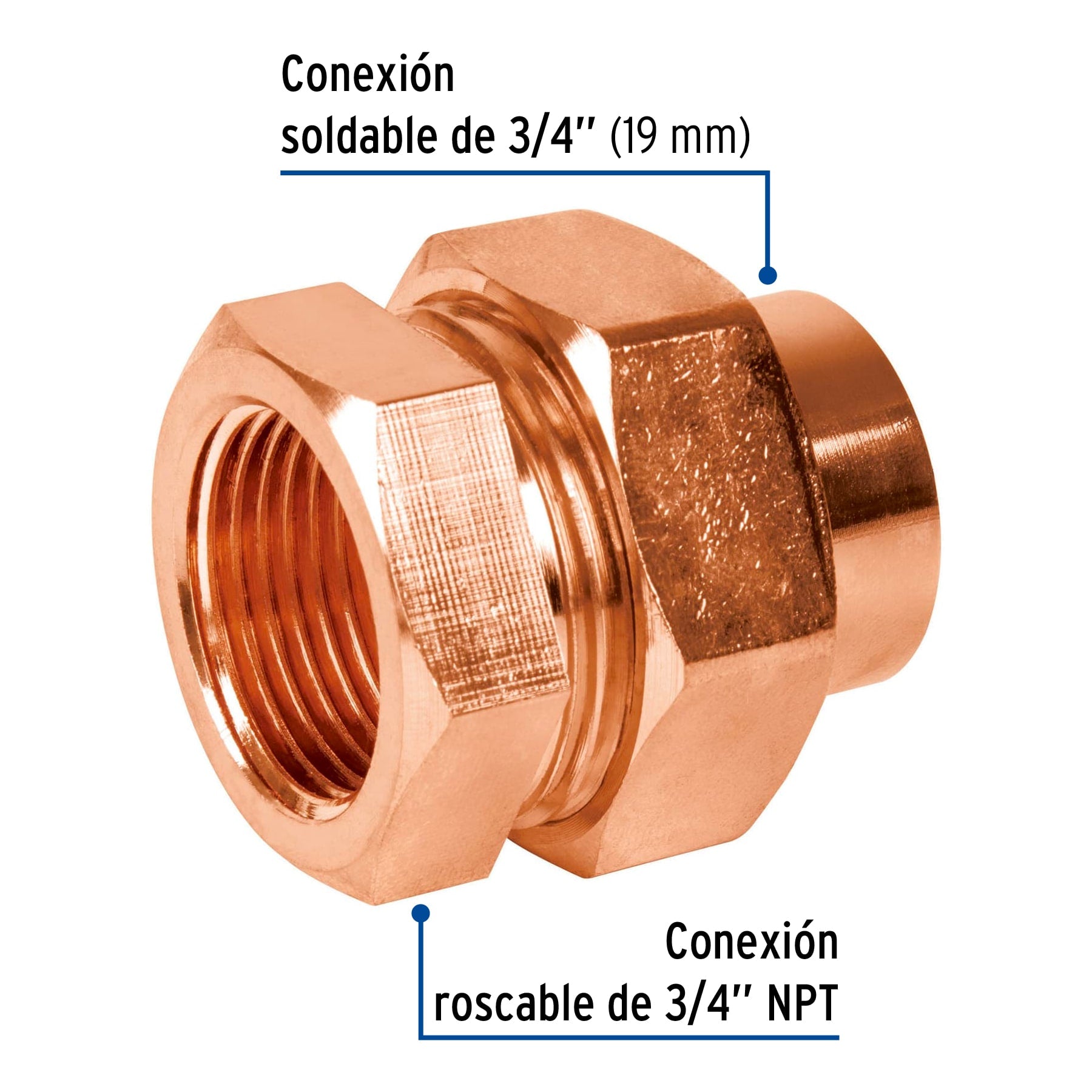 Tuerca Union Cobre Rosca Interior 3/4" (19 mm) Foset